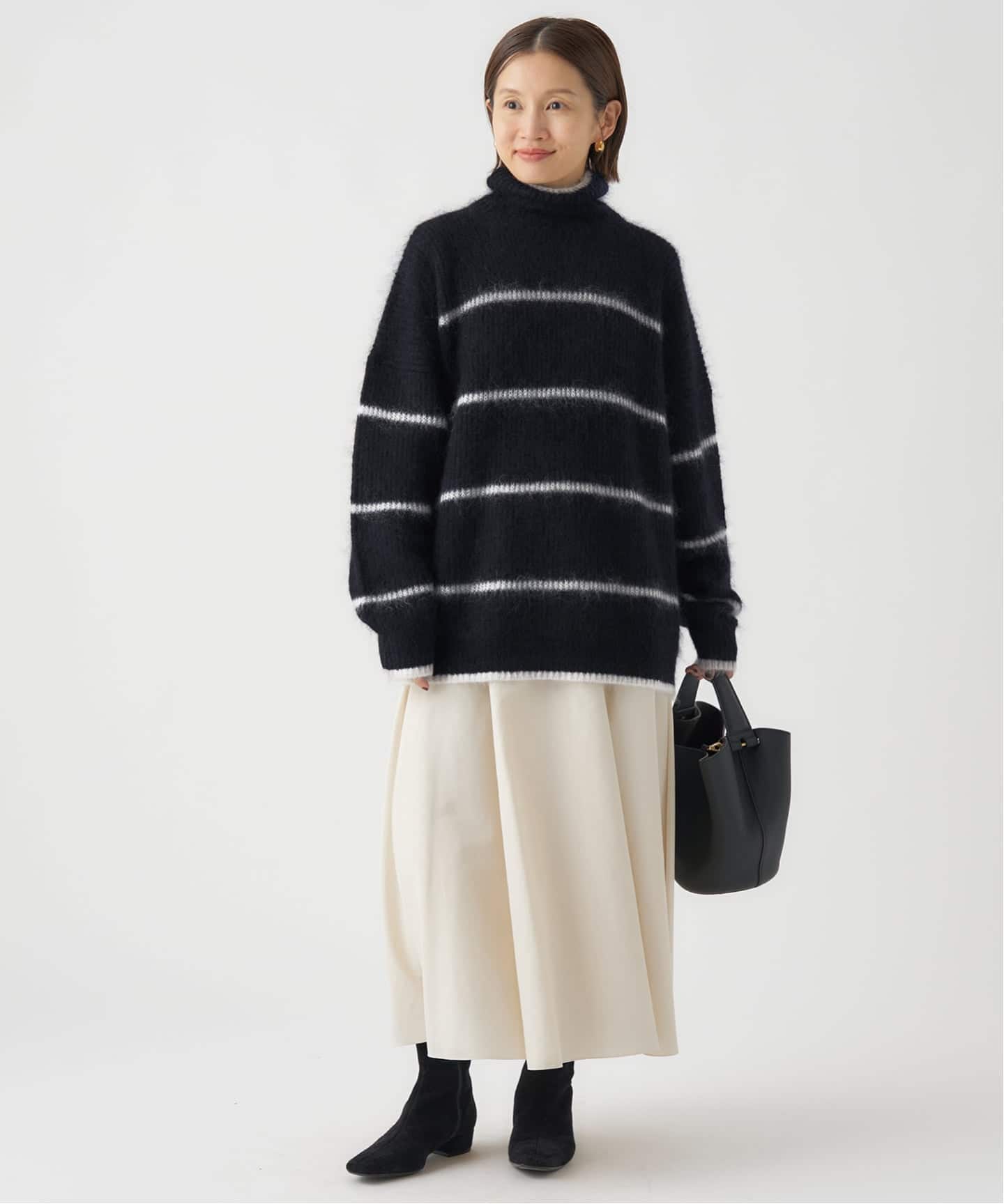 モヘヤミックスボーダーハイネックプルオーバー（ニット／セーター