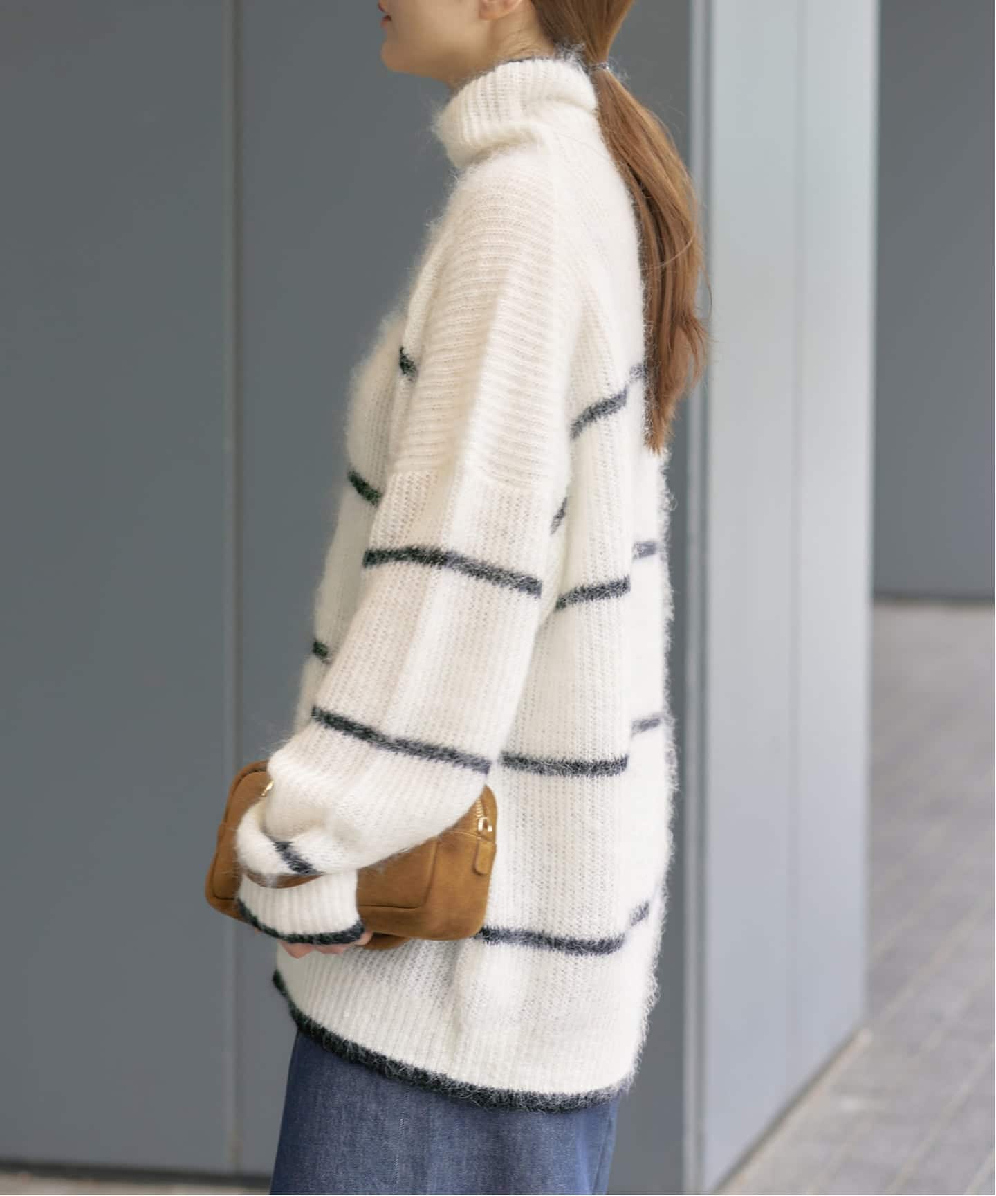 モヘヤミックスボーダーハイネックプルオーバー（ニット／セーター