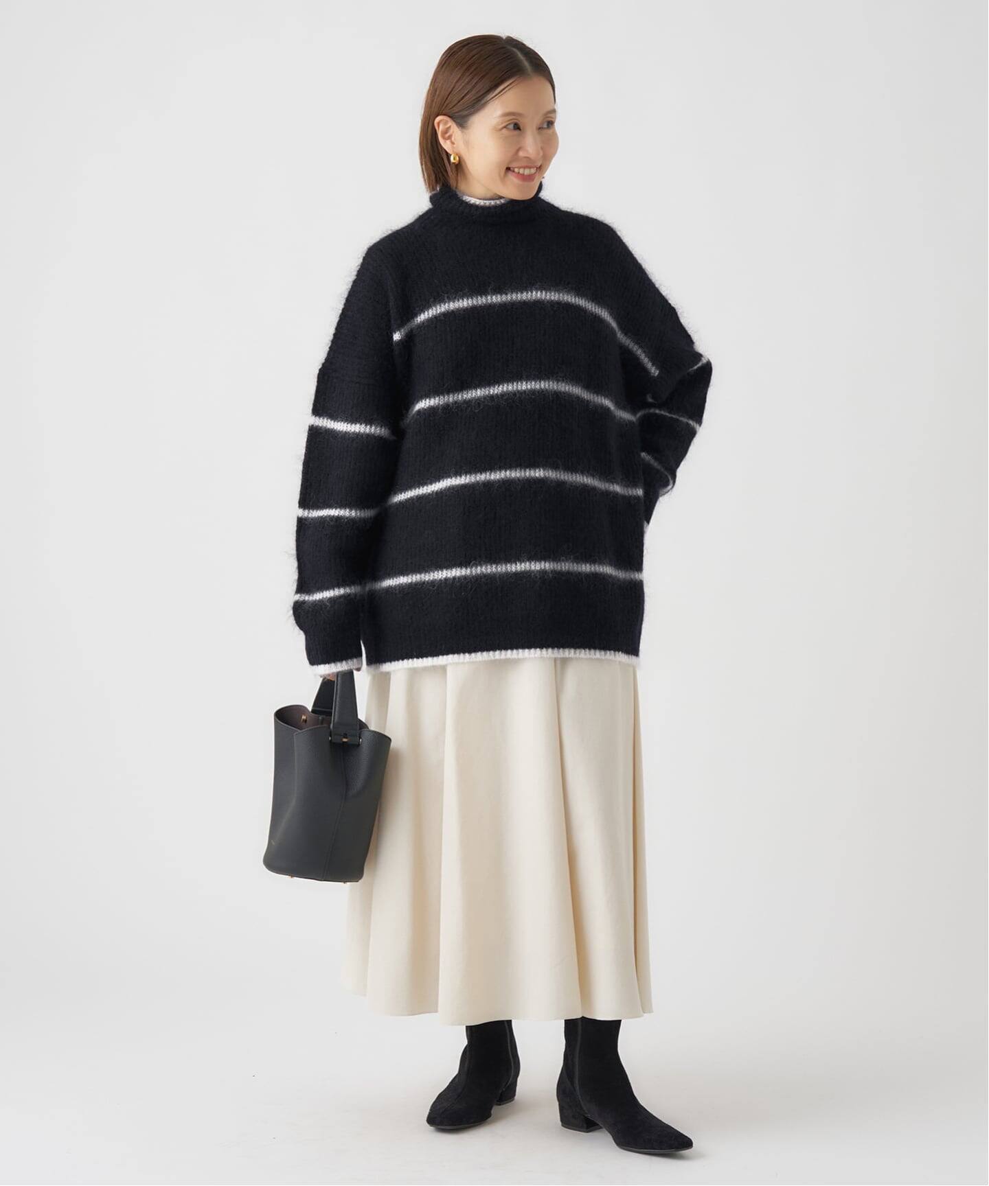 モヘヤミックスボーダーハイネックプルオーバー（ニット／セーター