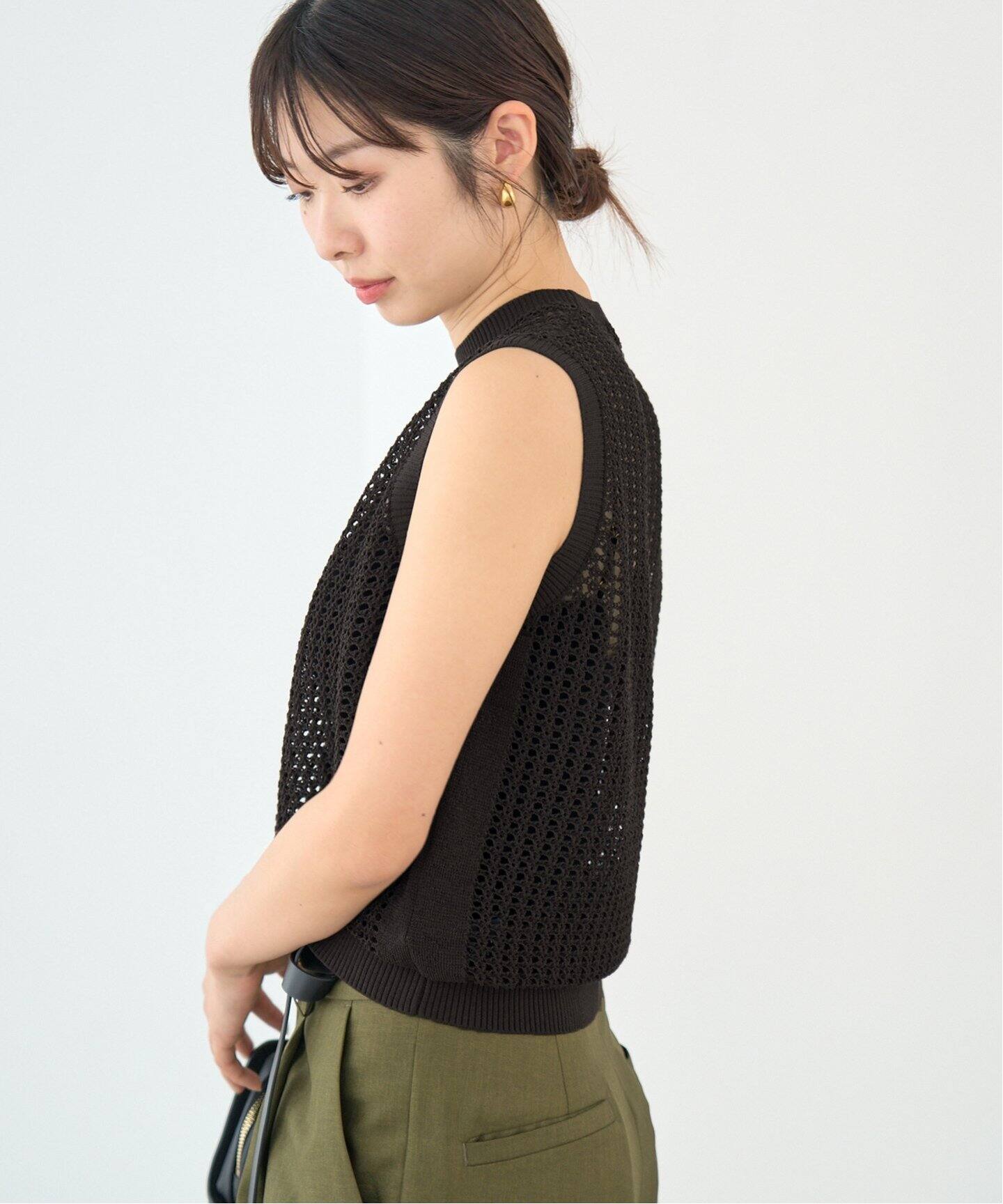IENA - IENA 未使用品 メッシュノースリーブ 定価13200円 25080900450020 透かし柄 ニット 25SS ブラウン レディース イエナ【中古】5-0718M♪ IENA - IENA 未使用品 メッシュノースリーブ 定価13200円