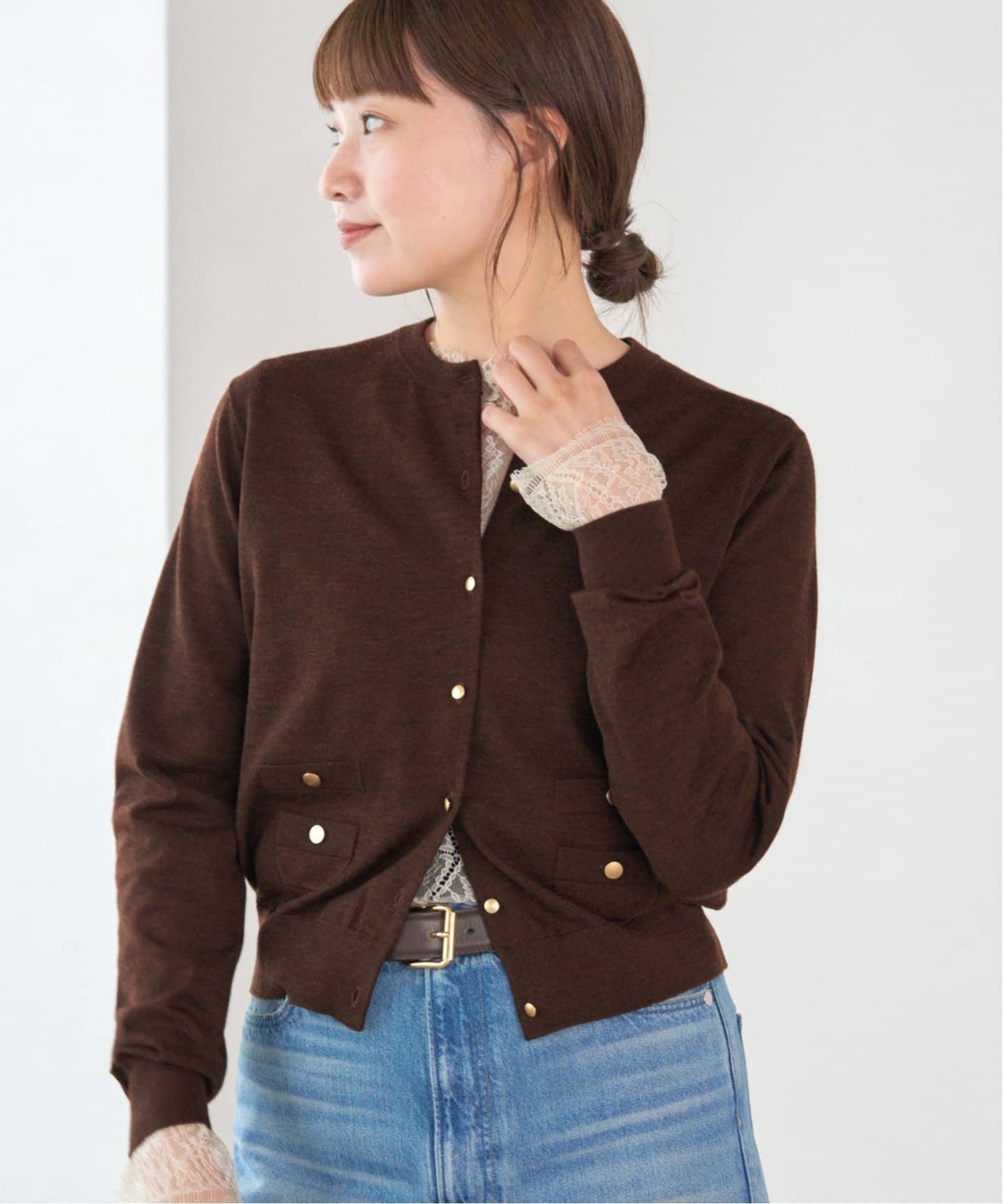 IENA - ［アッキー】イエナ リブニット ブラウン イエナ IENA ニット セーター Vネック ウール リブ 19-080-900