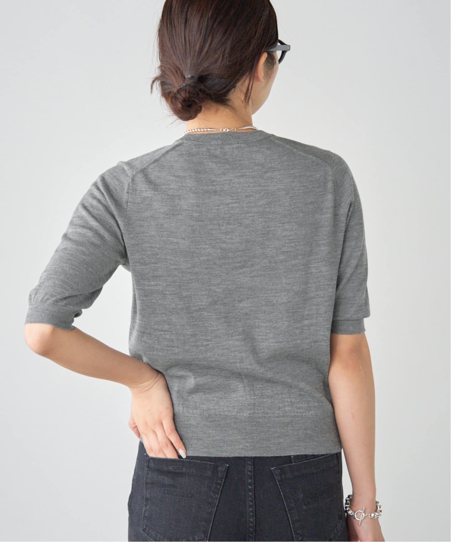 IENA - イエナ 24AW ARKABA クルー半袖プルオーバー ニット F ネイビー IENA - イエナ 24AW ARKABA クルー半袖プルオーバー ニット F