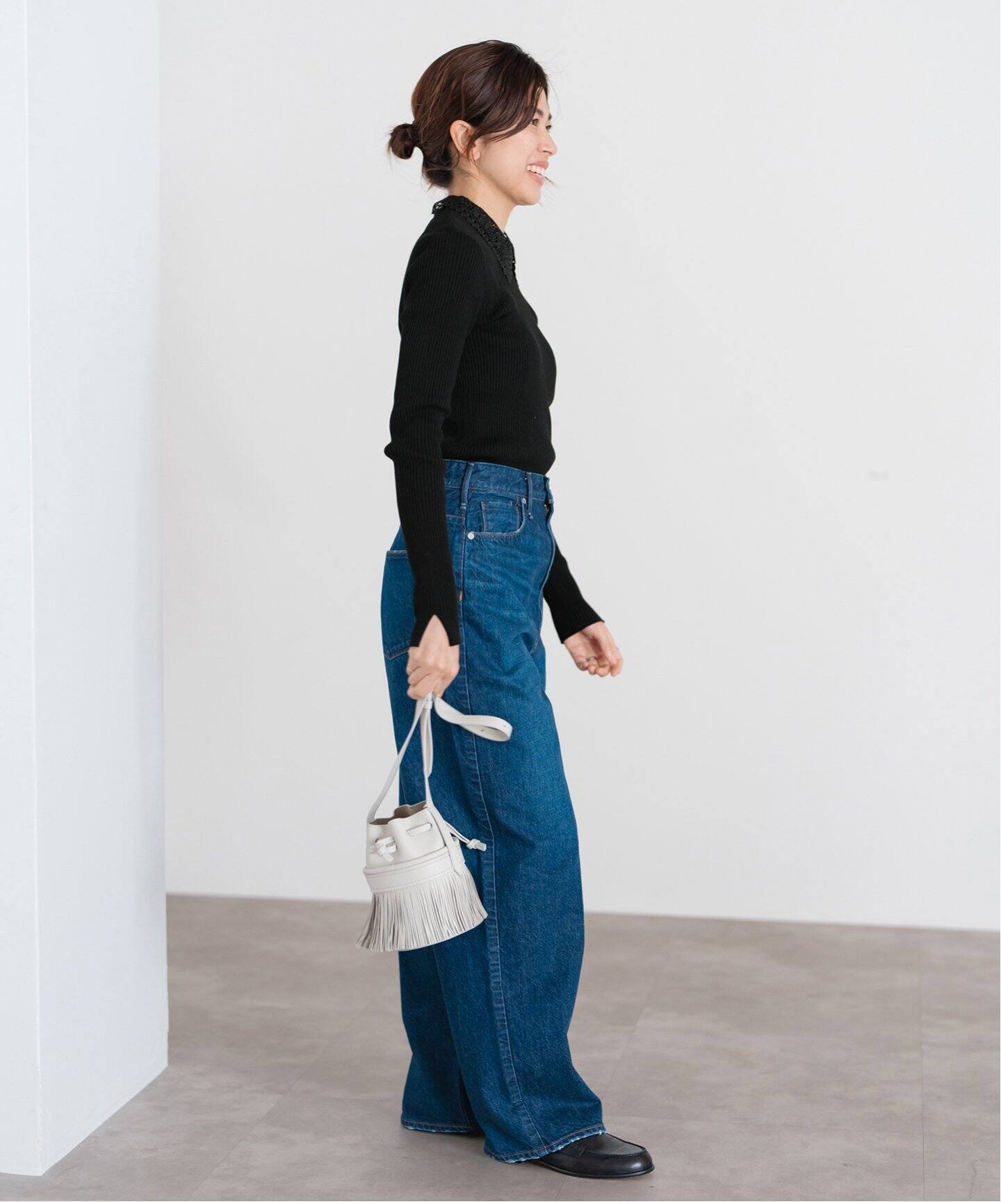 レース襟ホールガーメント リブプルオーバー（ニット／セーター