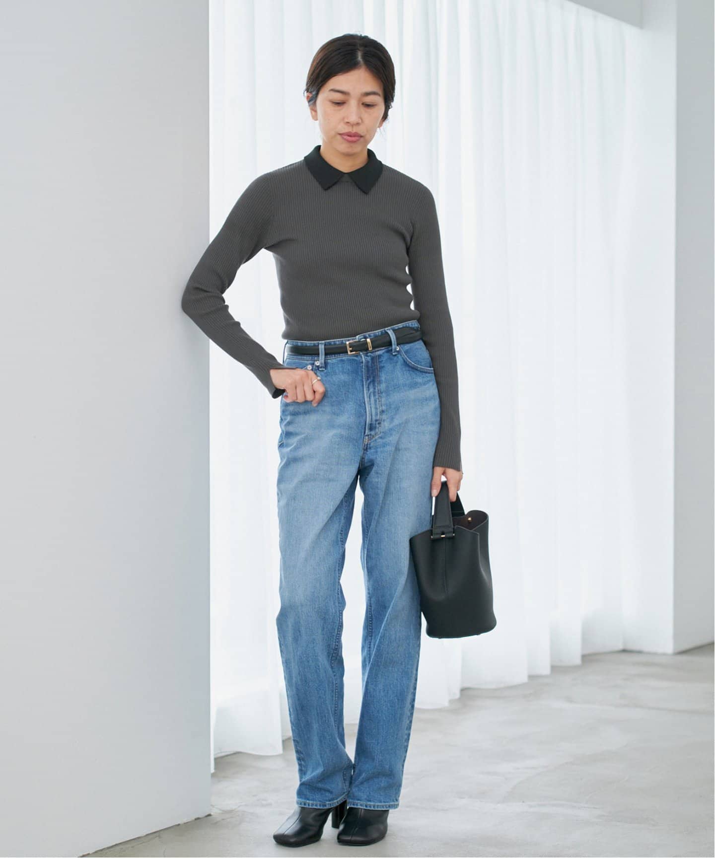 バイカラー 襟RIBホールガーメントプルオーバー（ニット／セーター