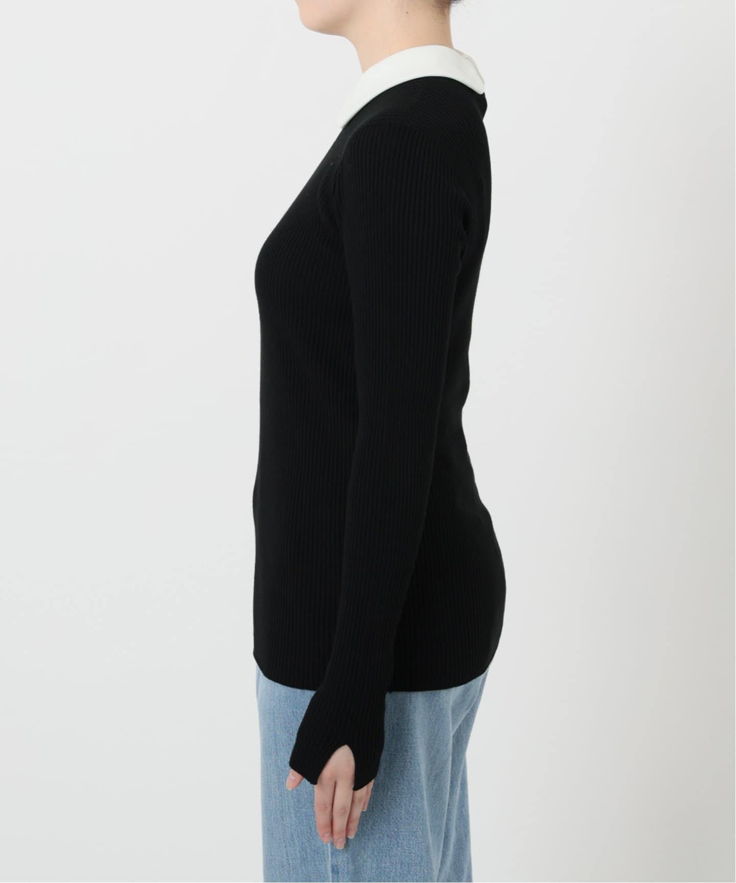 バイカラー 襟RIBホールガーメントプルオーバー（ニット