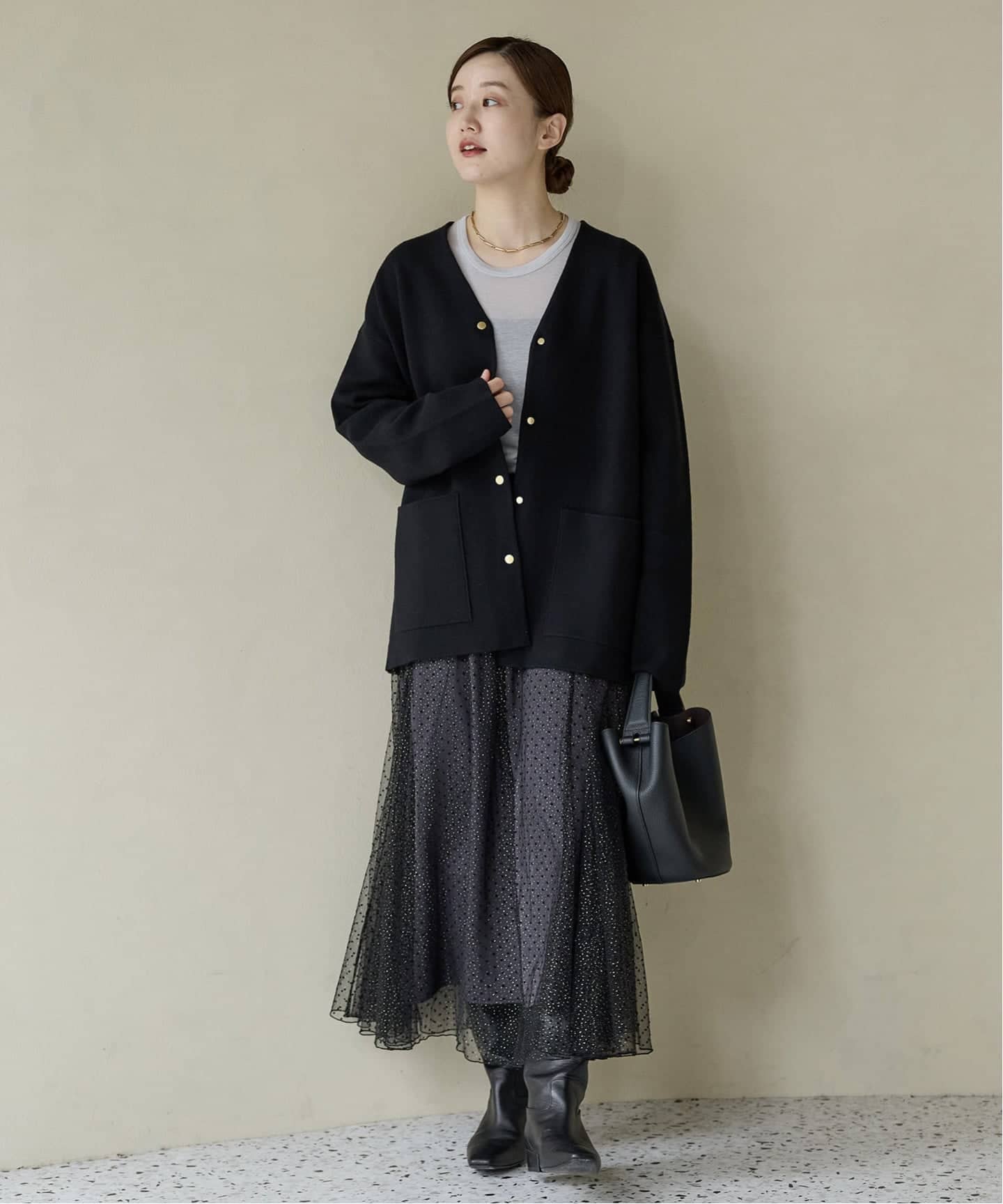 IENA ネイビー ボタン付きカーディガン ドットボタンVネックカーディガン（カーディガン）｜IENA