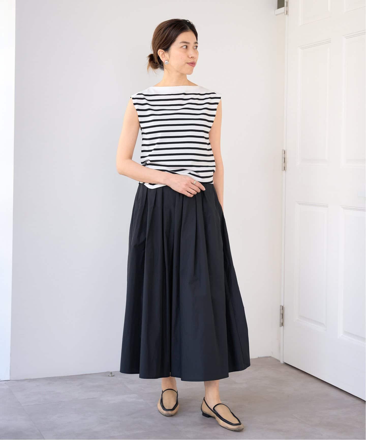 IENA　SEATTLE 度詰め ボーダー ノースリーブ　ネイビー A イエナ IENA SEATTLE 度詰め ボーダー ノースリーブ （ブラック