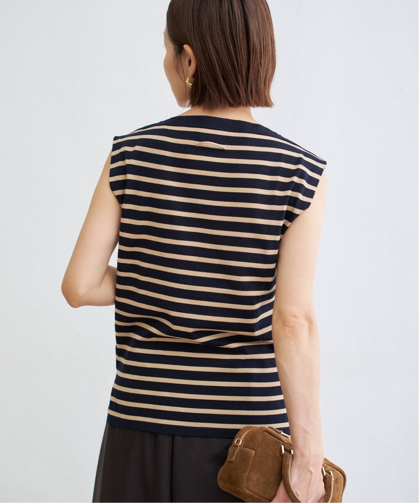 IENA　SEATTLE 度詰め ボーダー ノースリーブ　ネイビー A イエナ IENA 《追加予約》SEATTLE 度詰め ボーダー ノースリーブ