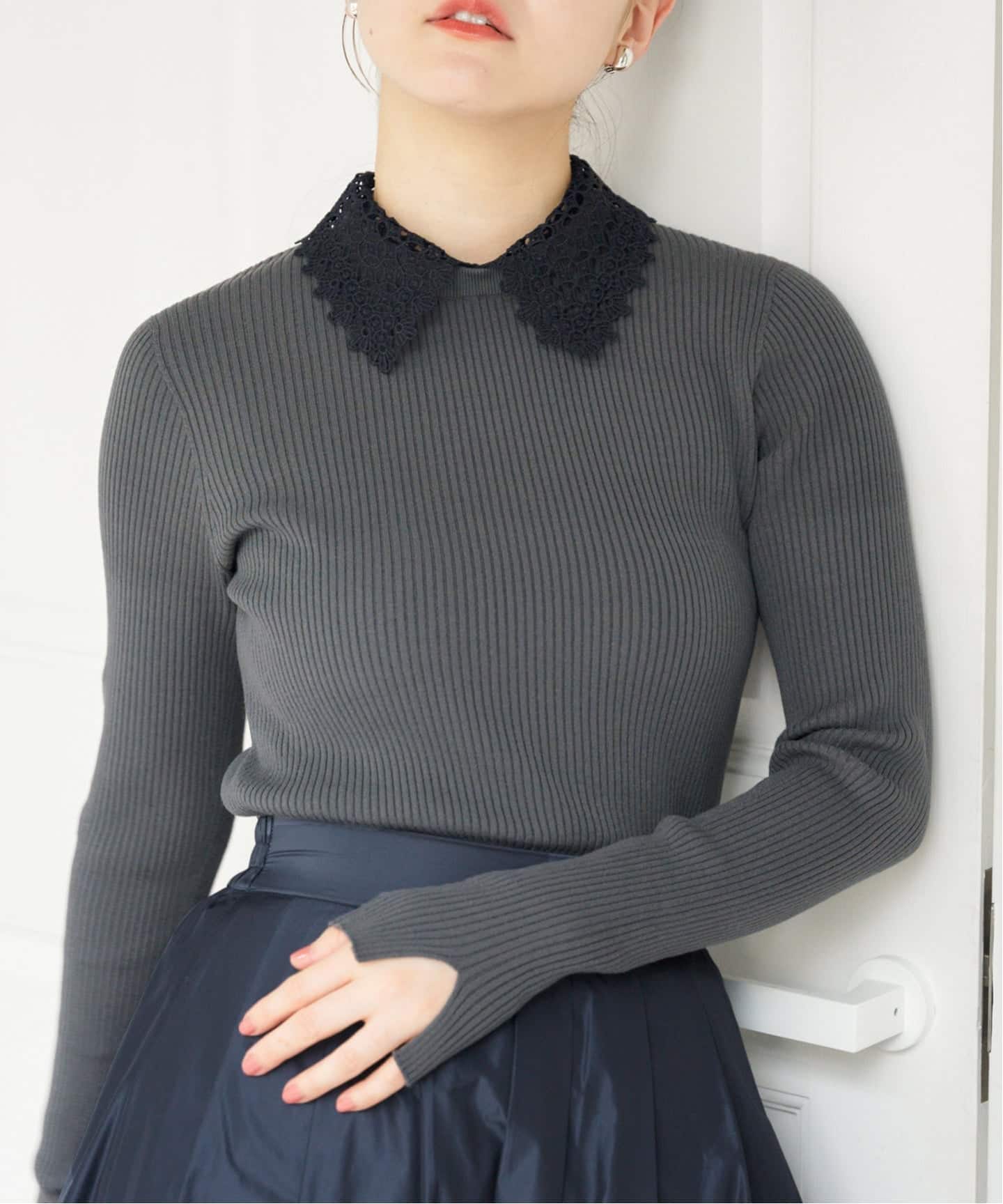 レース襟 RIBホールガーメントプルオーバー（ニット／セーター
