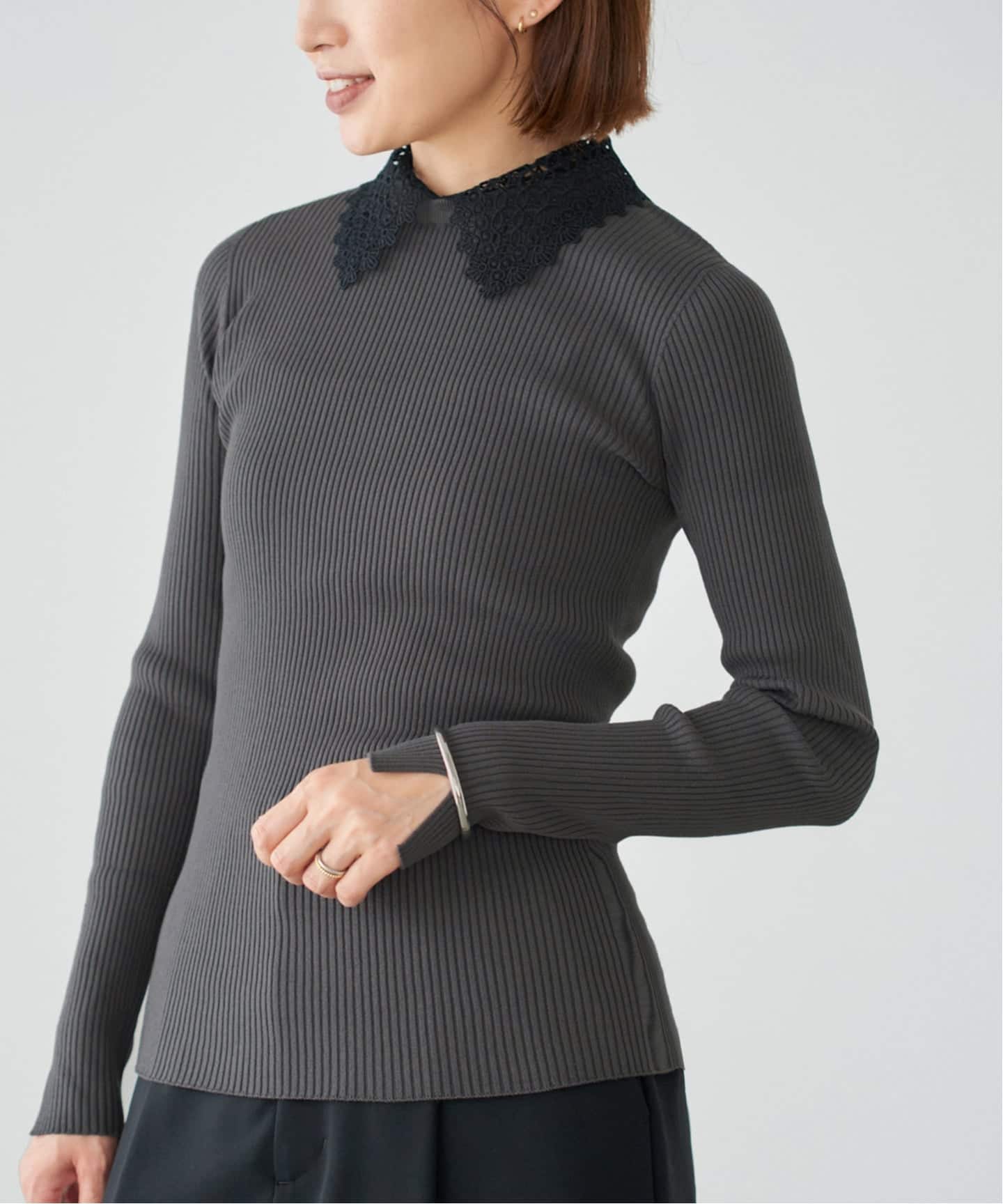 レース襟 RIBホールガーメントプルオーバー（ニット／セーター）｜IENA