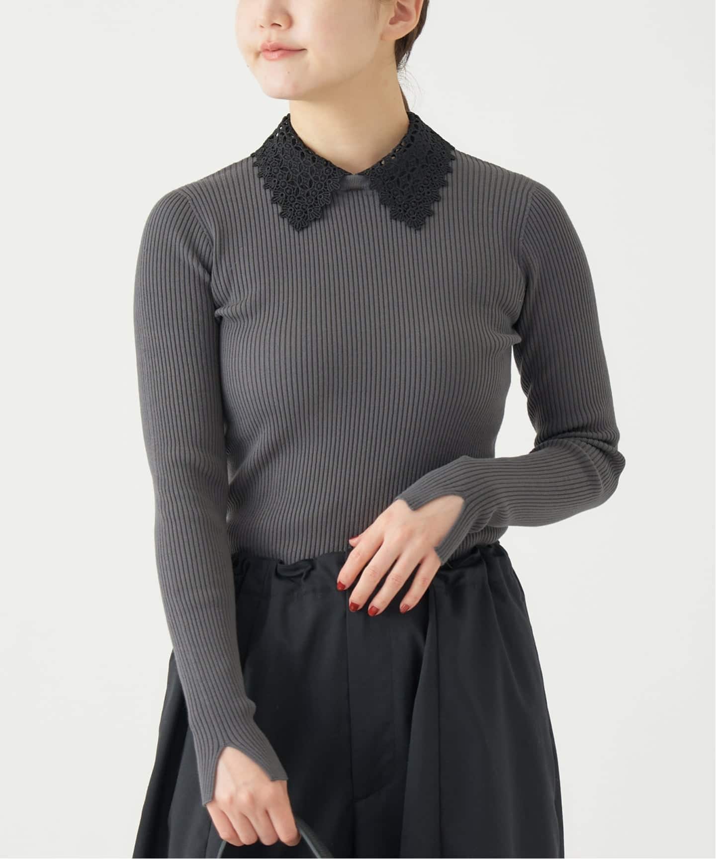 レース襟 RIBホールガーメントプルオーバー（ニット／セーター