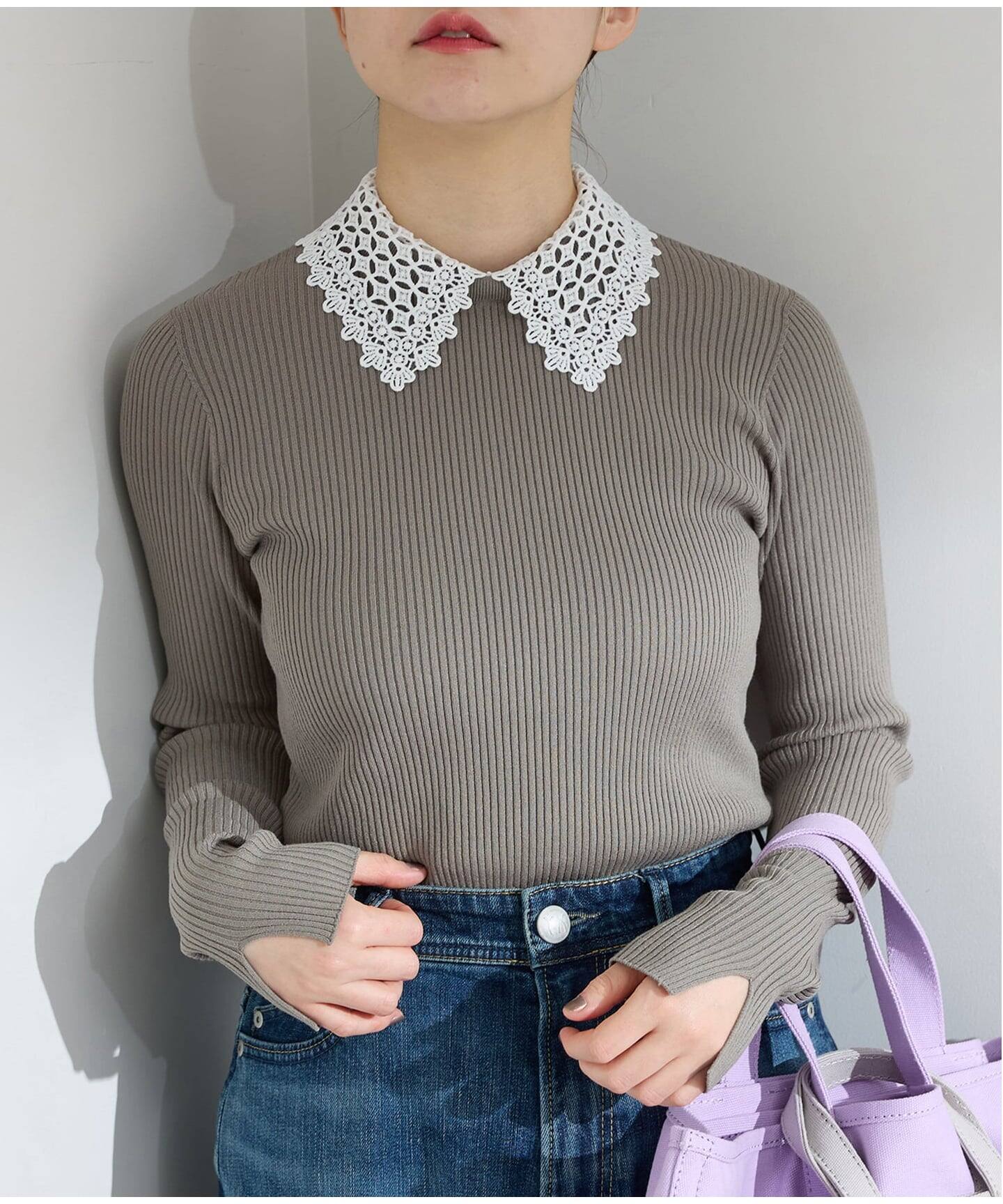 追加予約》レース襟 RIBホールガーメントプルオーバー（ニット