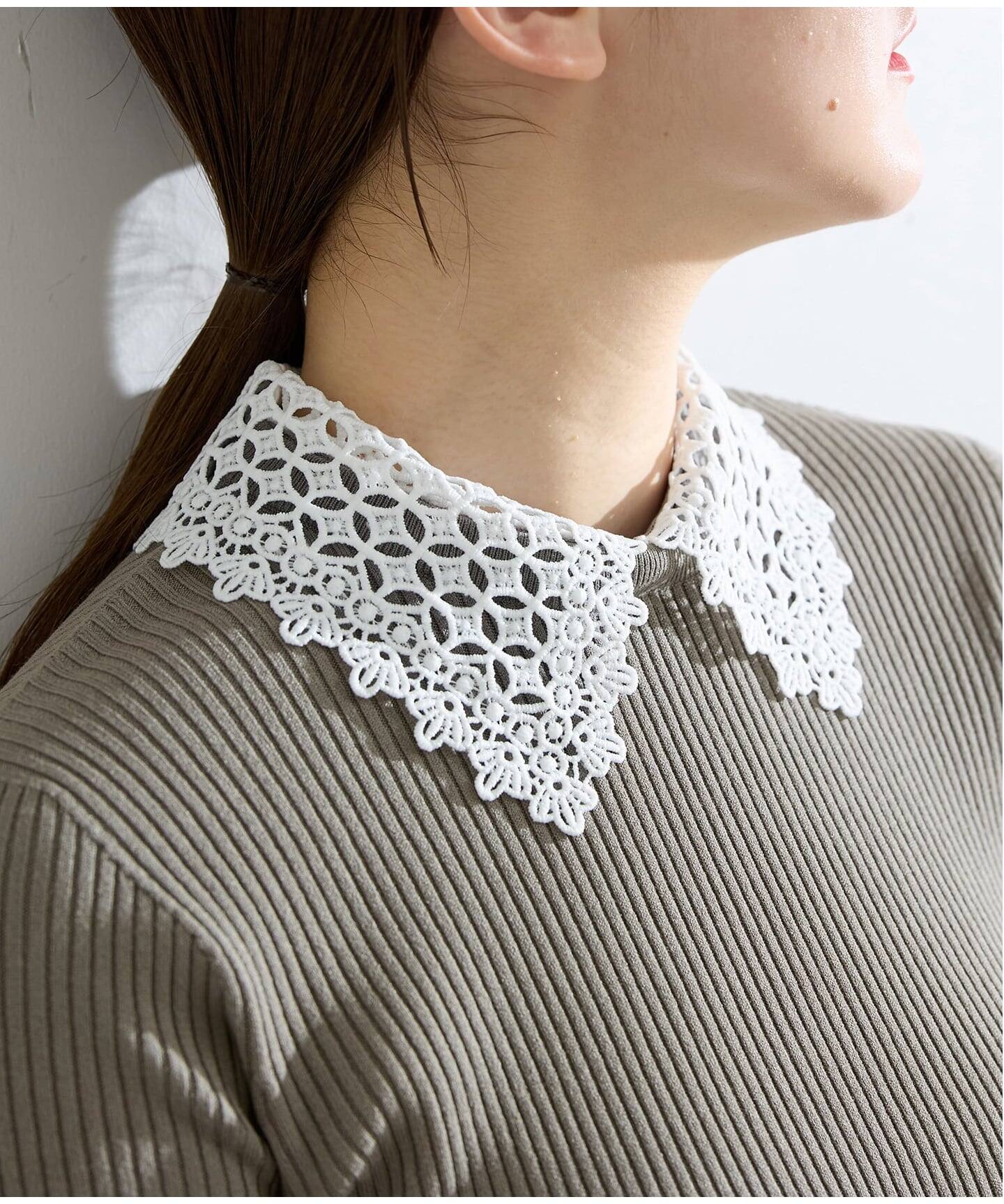 2025SS　美品　イエナ レース襟ホールガーメント　リブニット 紺F　IENA 2025SS 美品 イエナ レース襟ホールガーメント リブニット 紺F IENA