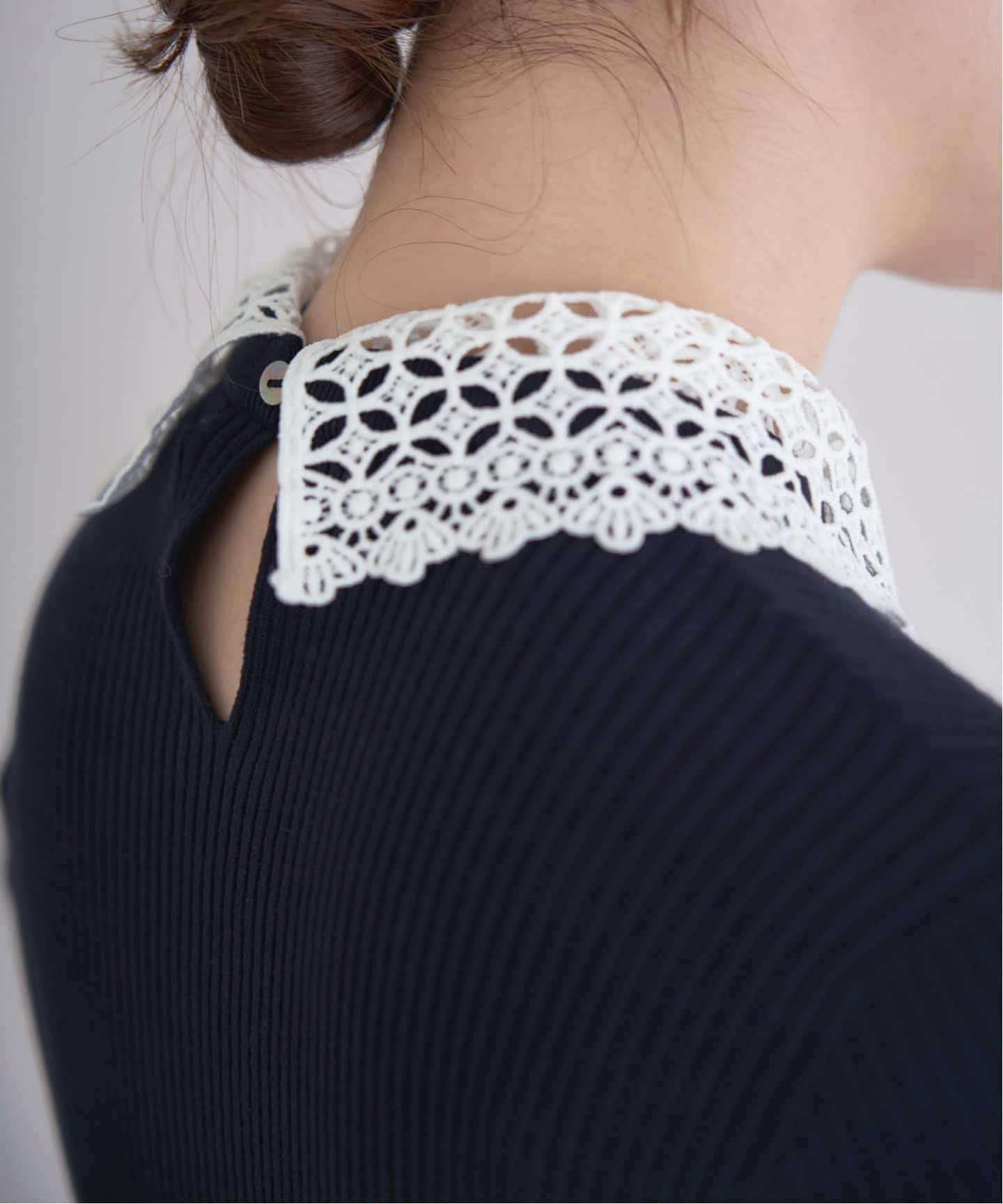 イエナ　レース襟　プルオーバー　ニット 追加予約》レース襟 RIBホールガーメントプルオーバー（ニット