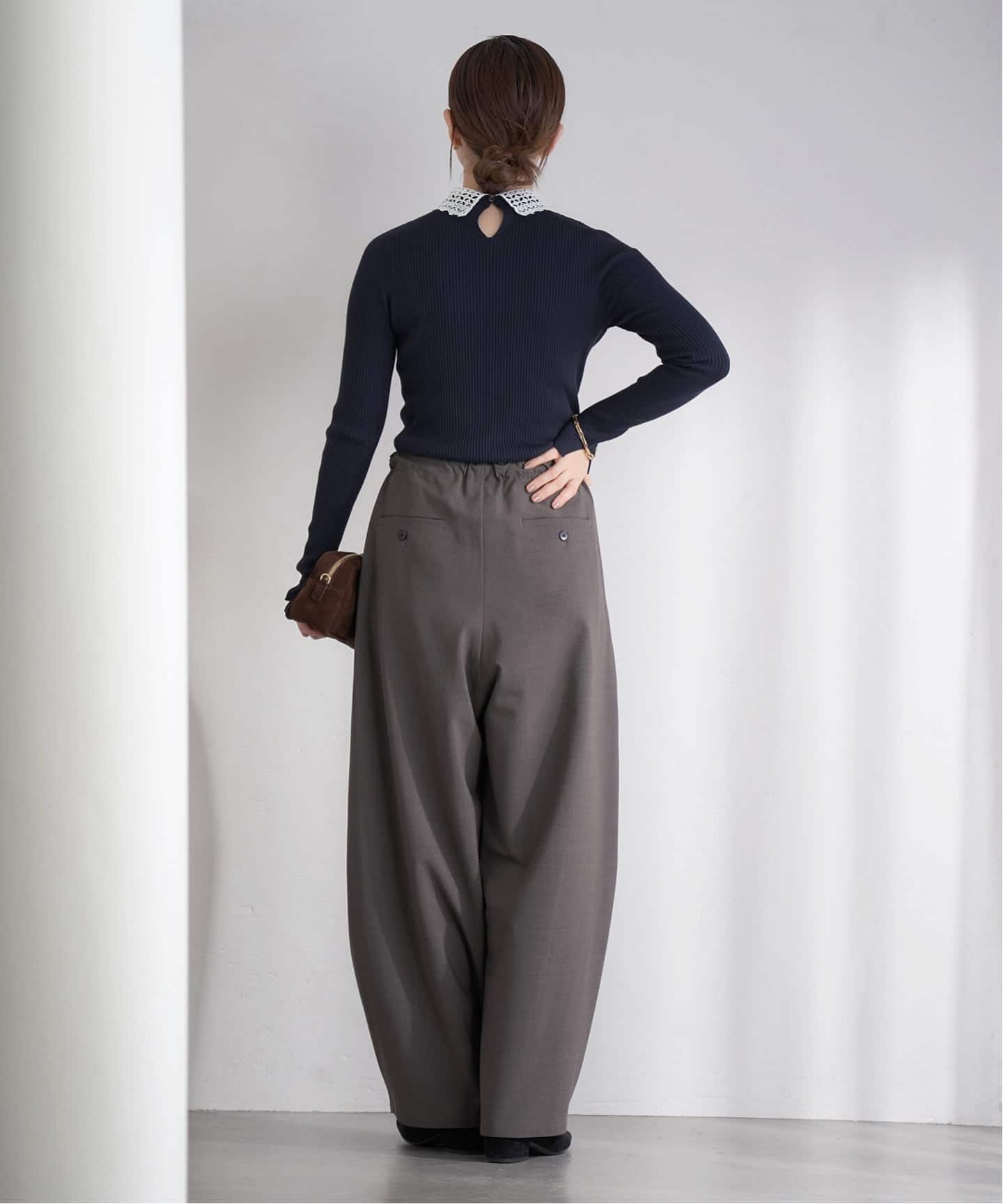 muu. 　IENA レース襟ホールガーメントリブプルオーバー IENA ニット セーター レース襟 RIBホールガーメントプルオーバー