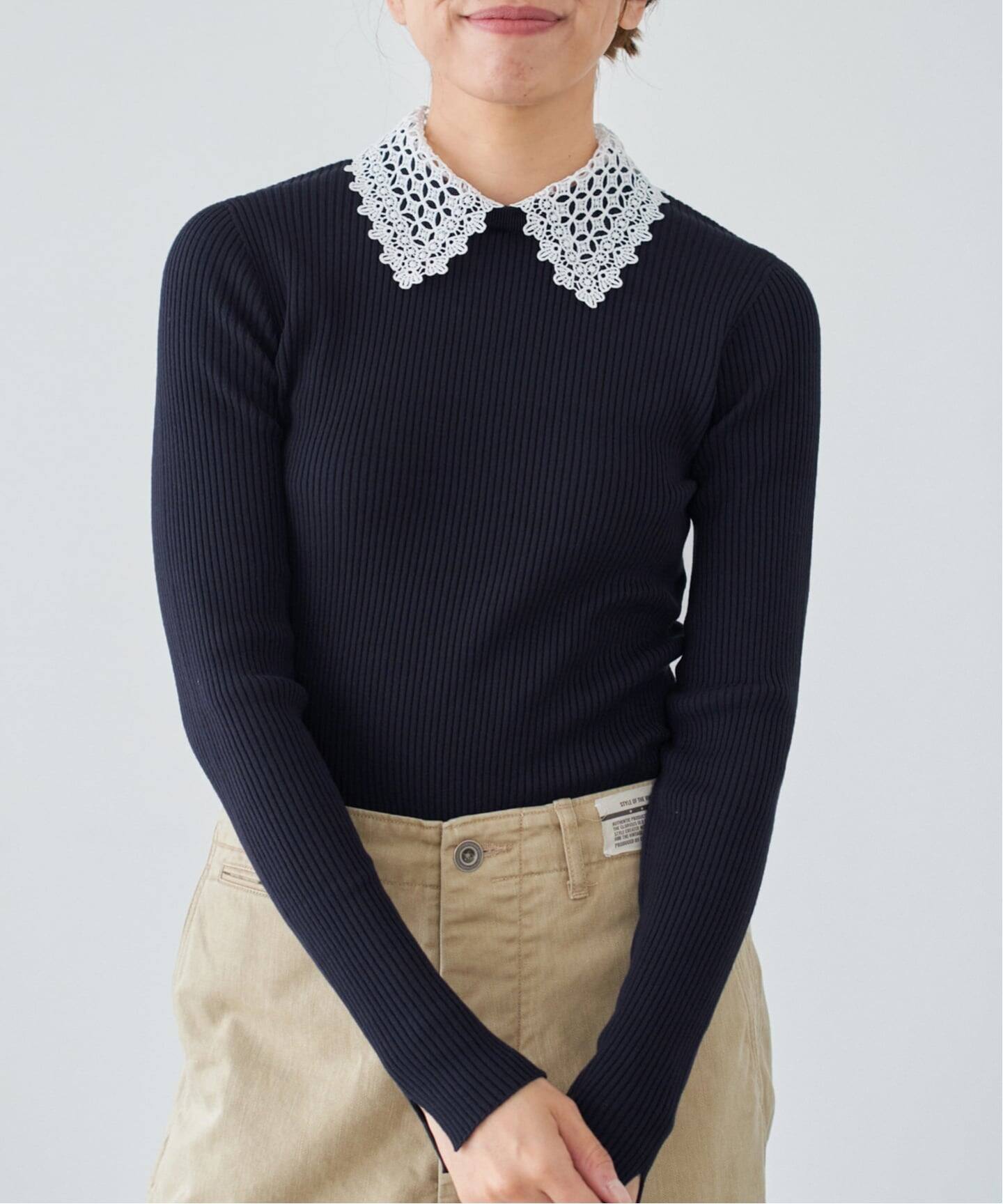 追加予約》レース襟 RIBホールガーメントプルオーバー（ニット