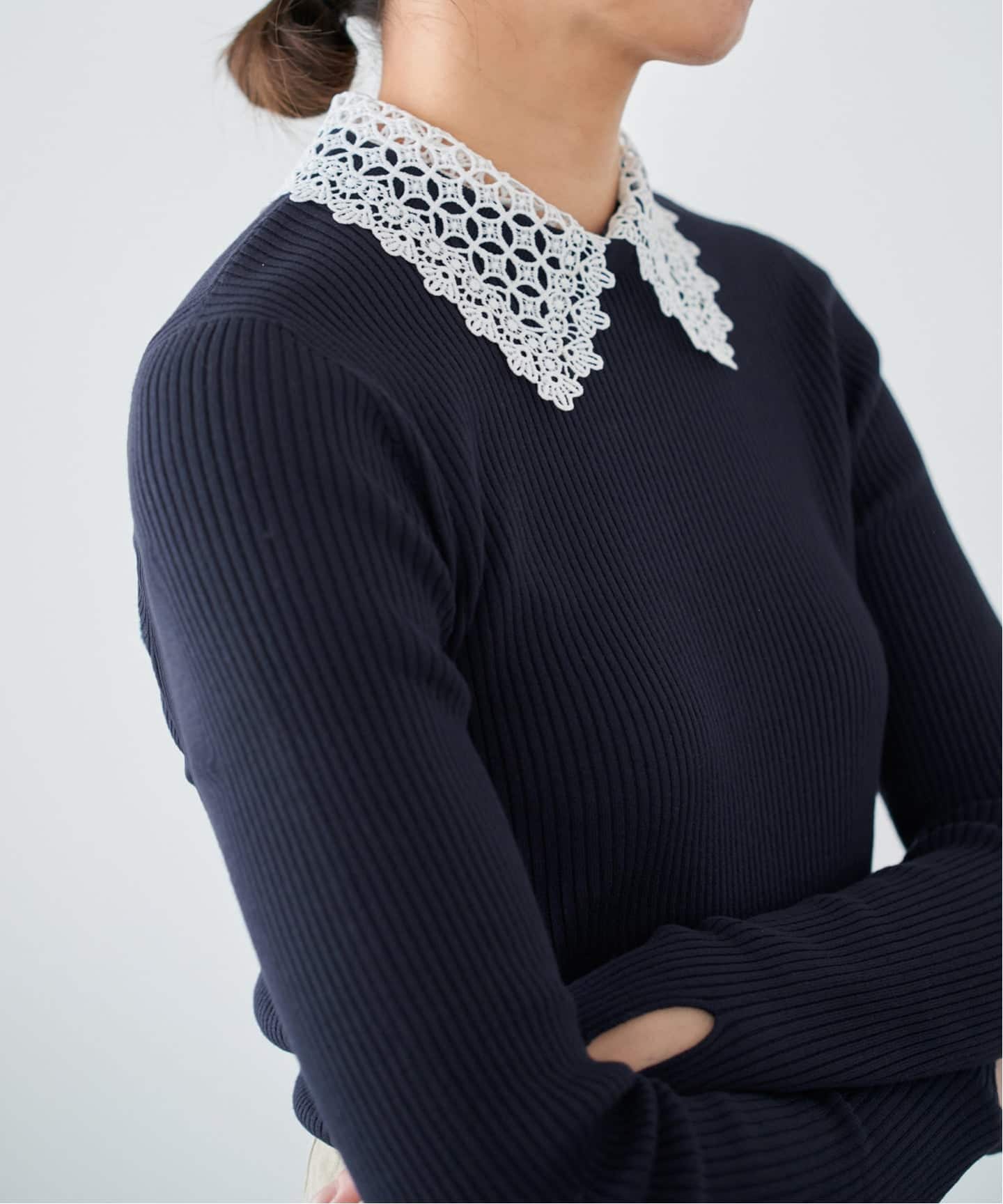 追加予約》レース襟 RIBホールガーメントプルオーバー（ニット