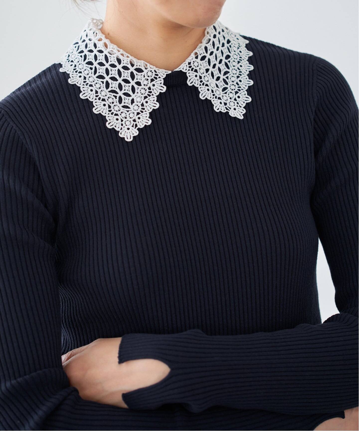 追加予約》レース襟 RIBホールガーメントプルオーバー（ニット