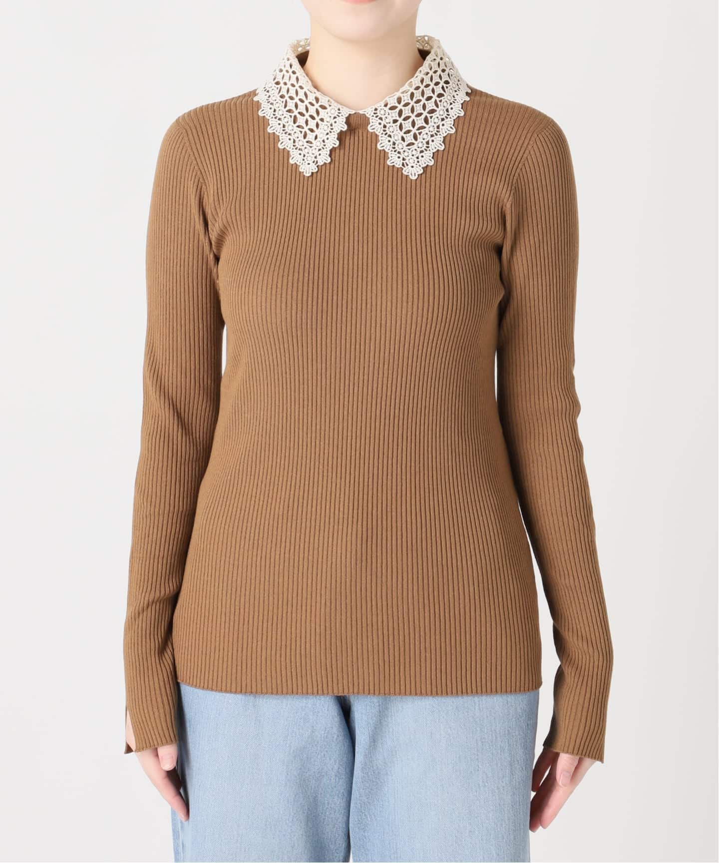 追加》レース襟 RIBホールガーメントプルオーバー（ニット／セーター