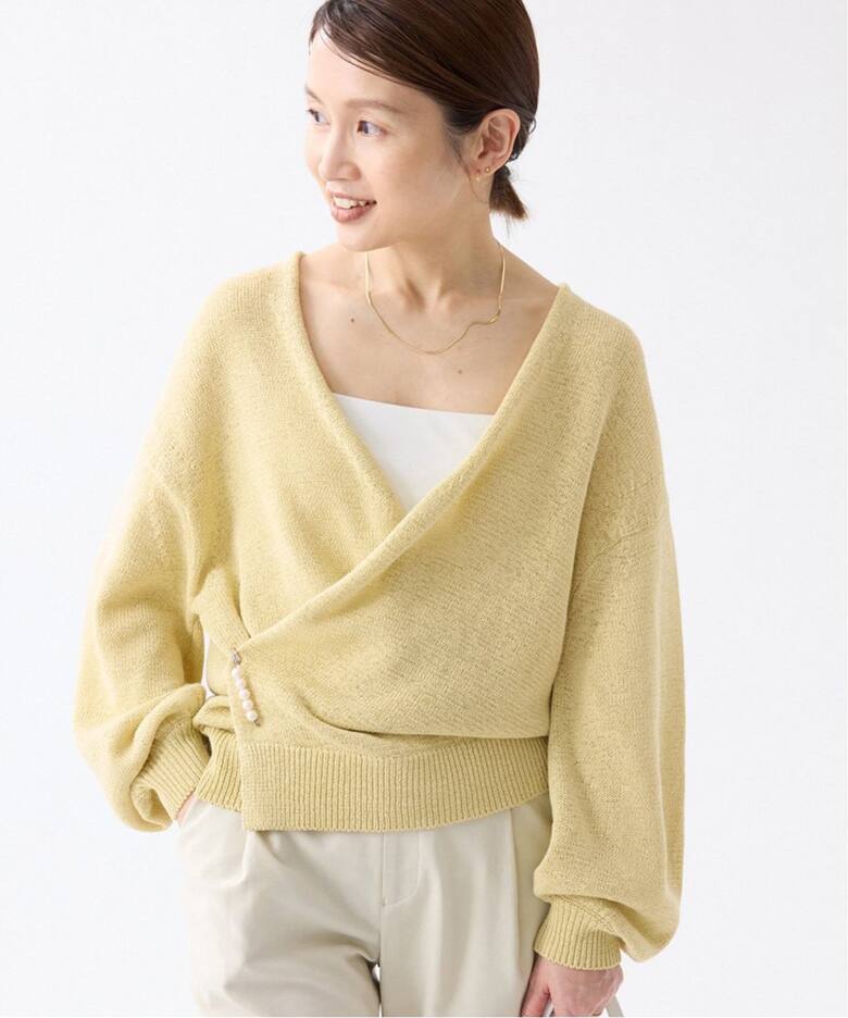 IENA バターイエローカーディガン テープヤーン ピン付き カーディガン  