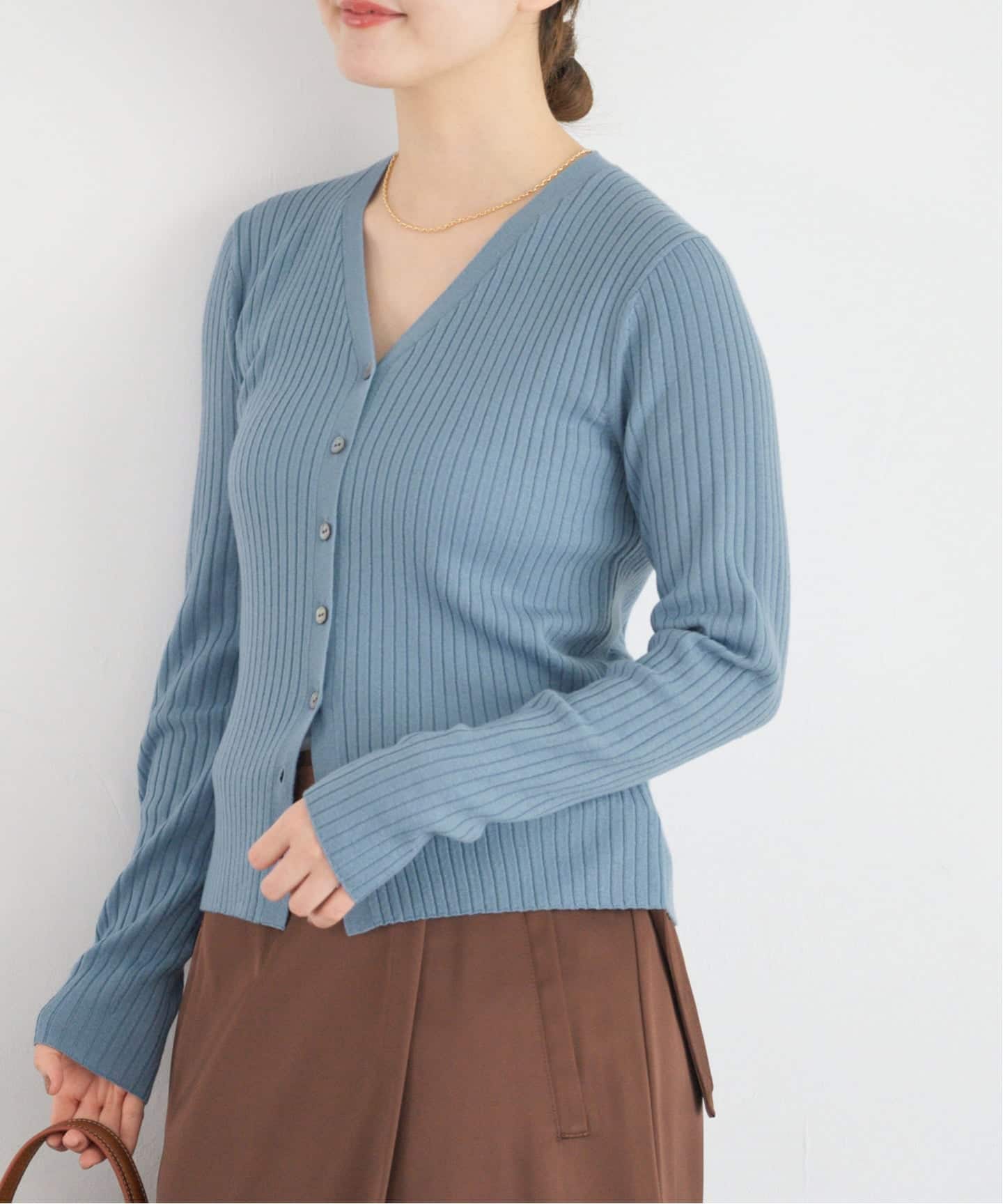 追加》イタリア ヤーン RIB Vネックカーディガン（カーディガン