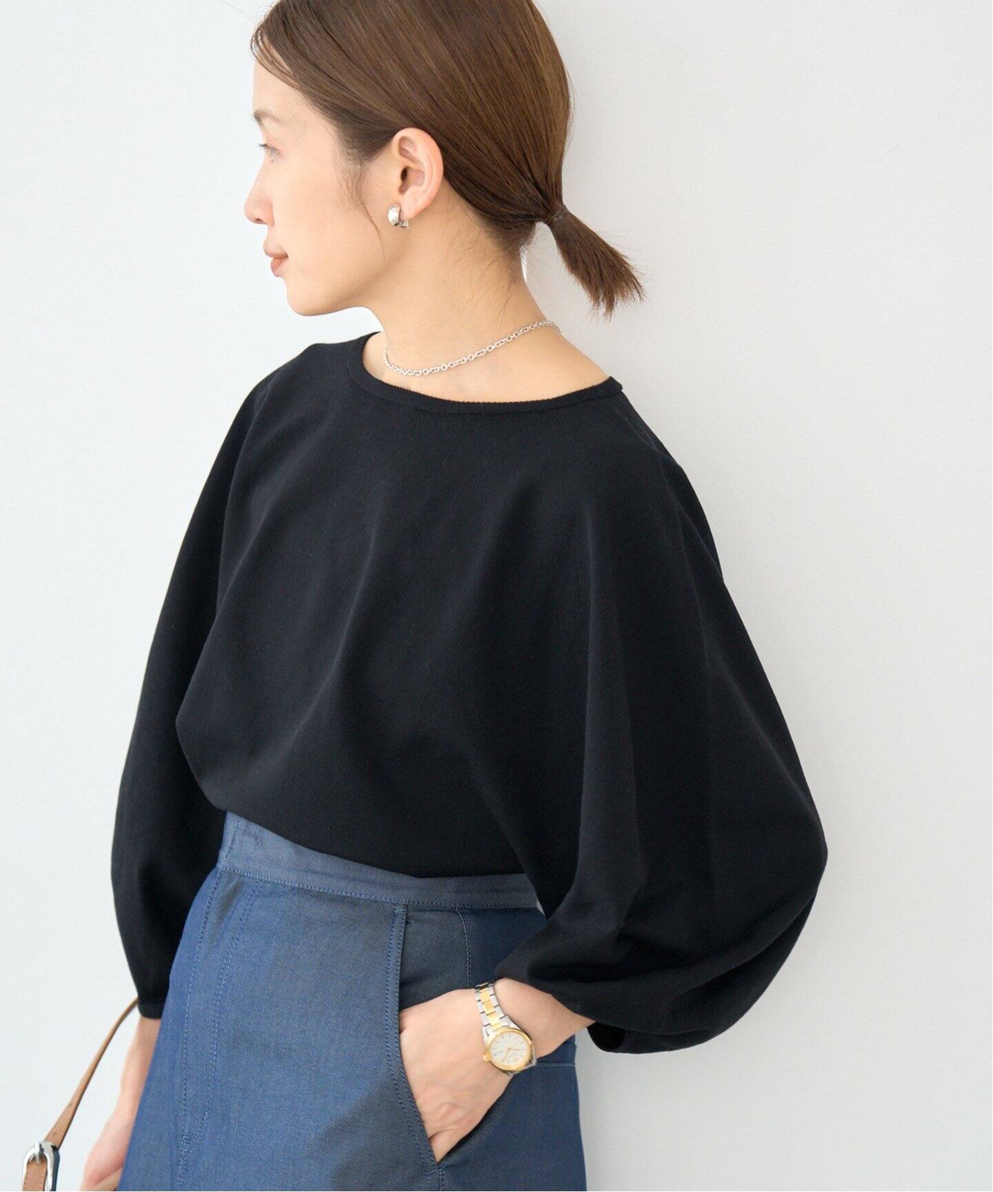 WEB・一部店舗限定》コットンストレッチバルーンスリーブプルオーバー 