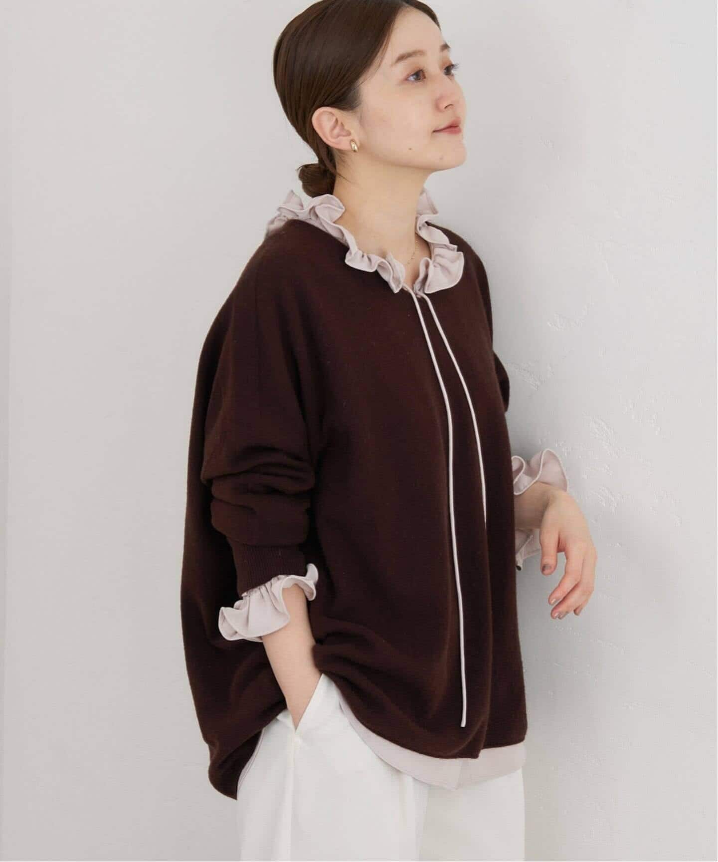 IENA FineニュージーウールニュアンスVプルオーバー　ブラウン イエナ IENA 《追加予約》Fineニュージーウール ニュアンス Vプル