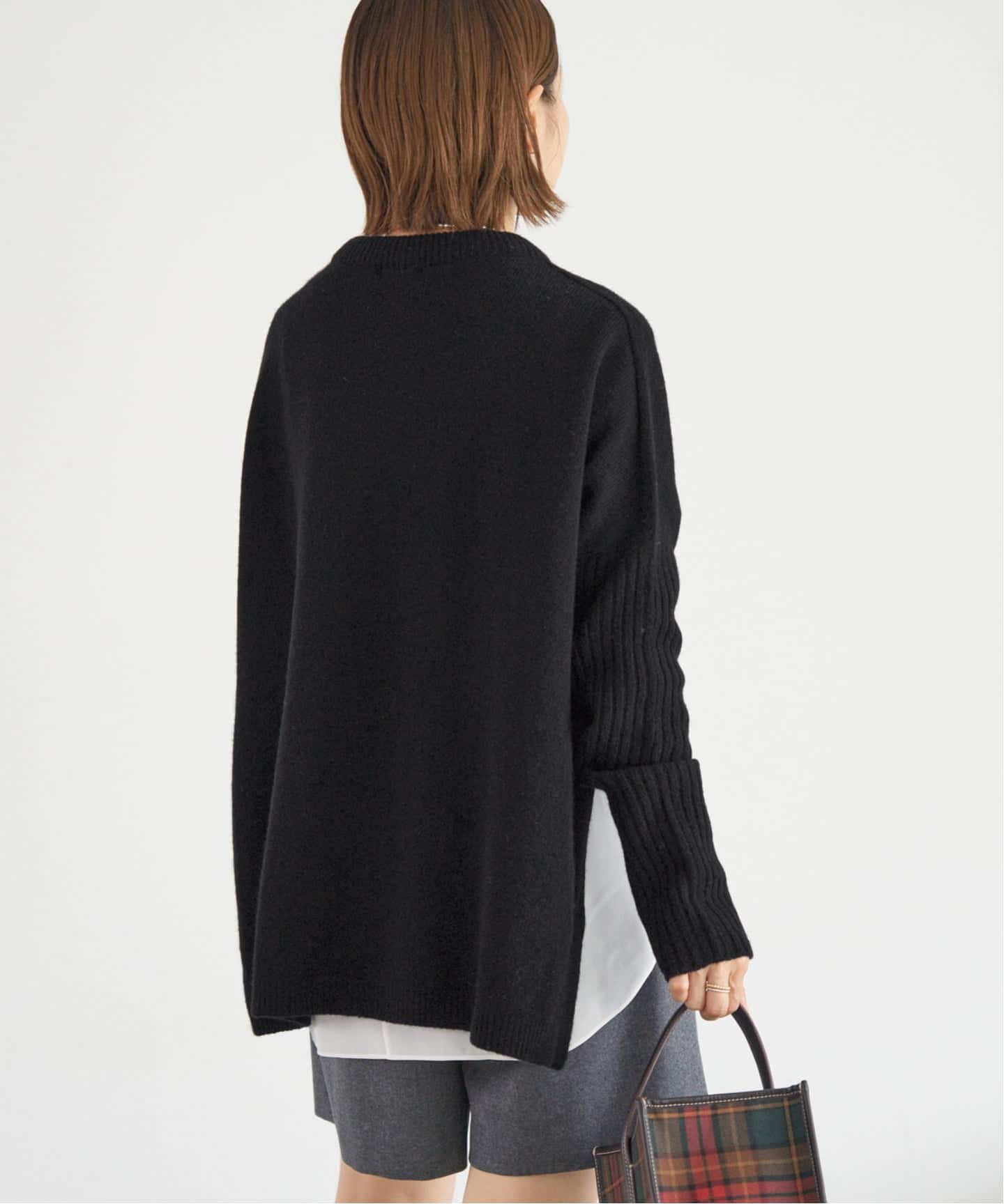 WEB限定/追加》ウールカシミヤ 脇スリットクルーネックプルオーバー