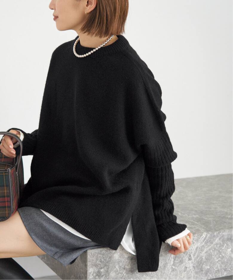 WEB限定/追加》ウールカシミヤ 脇スリットクルーネックプルオーバー 