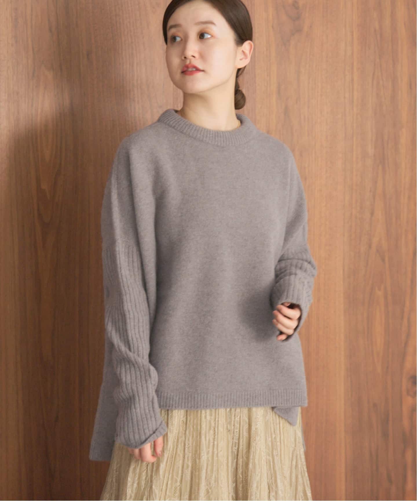 WEB限定/追加》ウールカシミヤ 脇スリットクルーネックプルオーバー