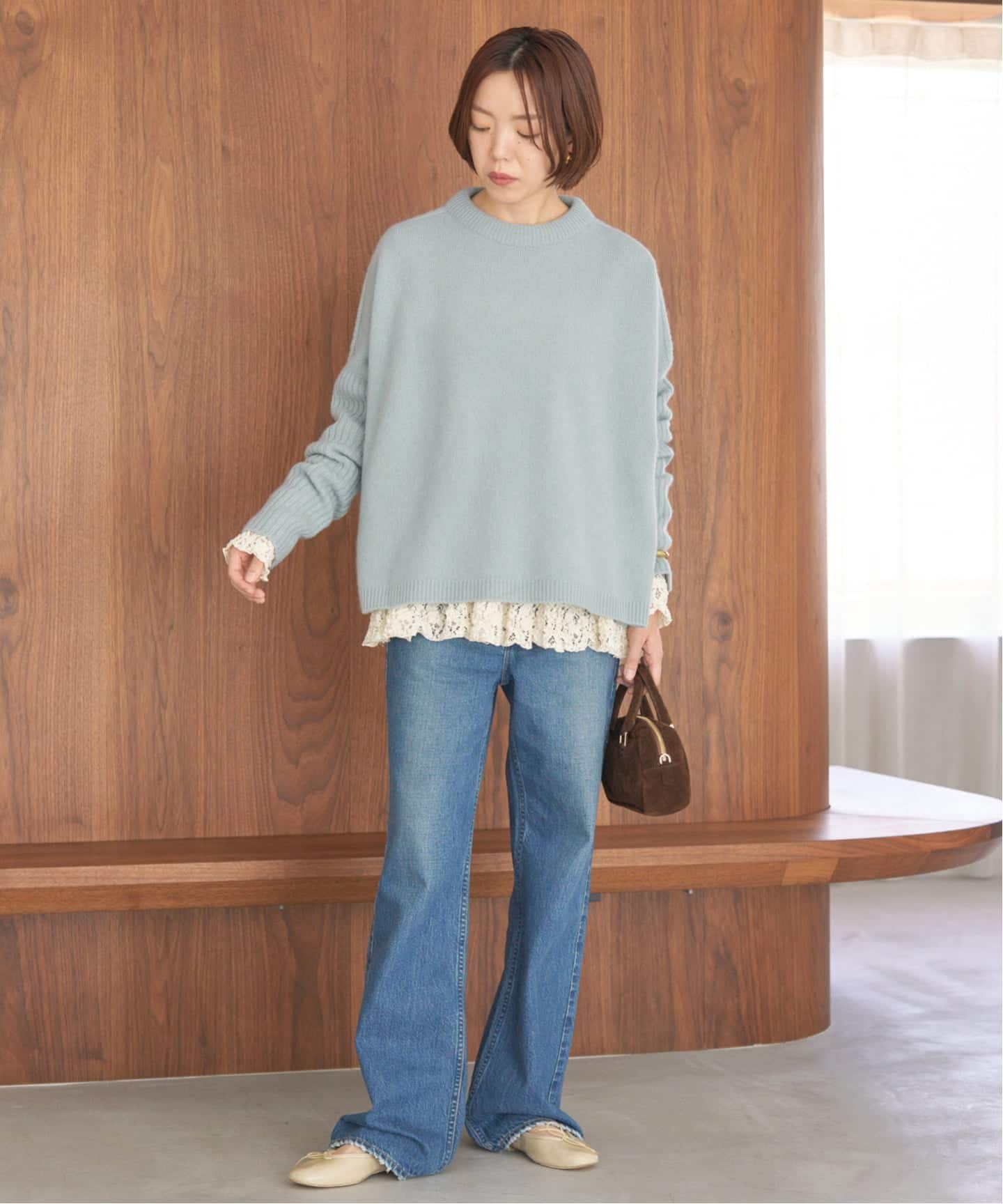 WEB限定/追加予約》ウールカシミヤ 脇スリットクルーネックプル