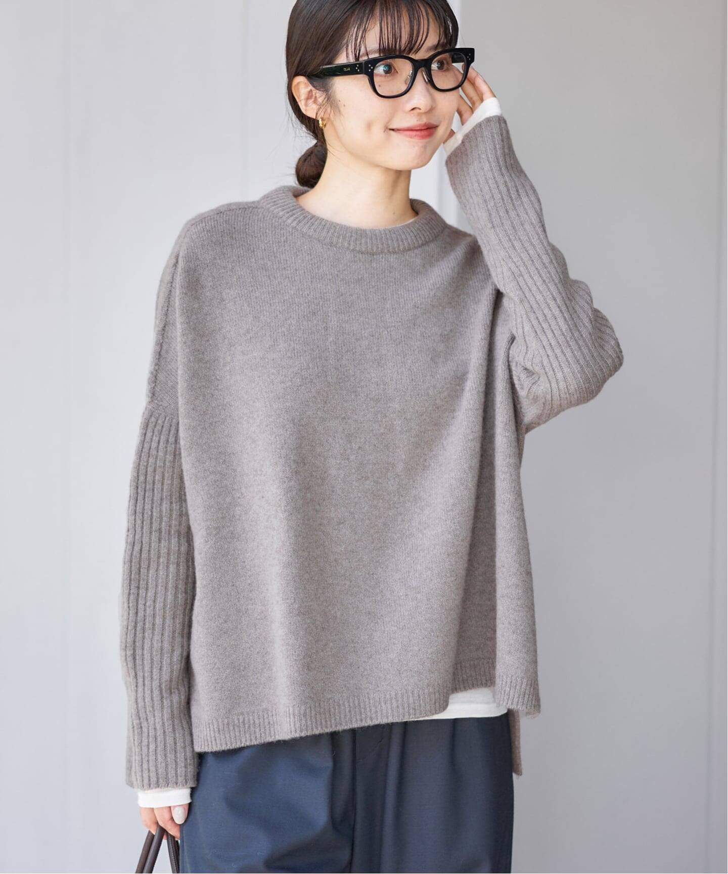 WEB限定/追加》ウールカシミヤ 脇スリットクルーネックプルオーバー 