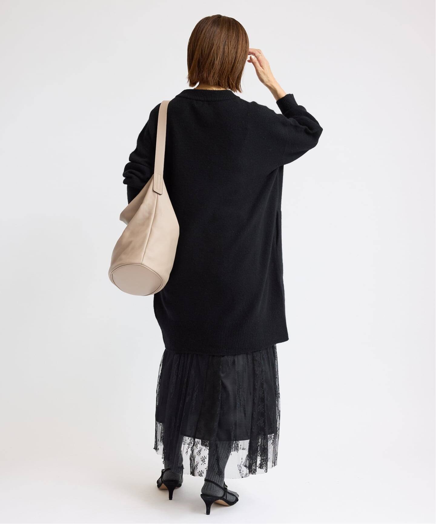 bbd58　極美品IENA イエナウールチュニックワンピ黒Vネック WEB限定/追加》ウールカシミヤ チュニックワンピース（ニット