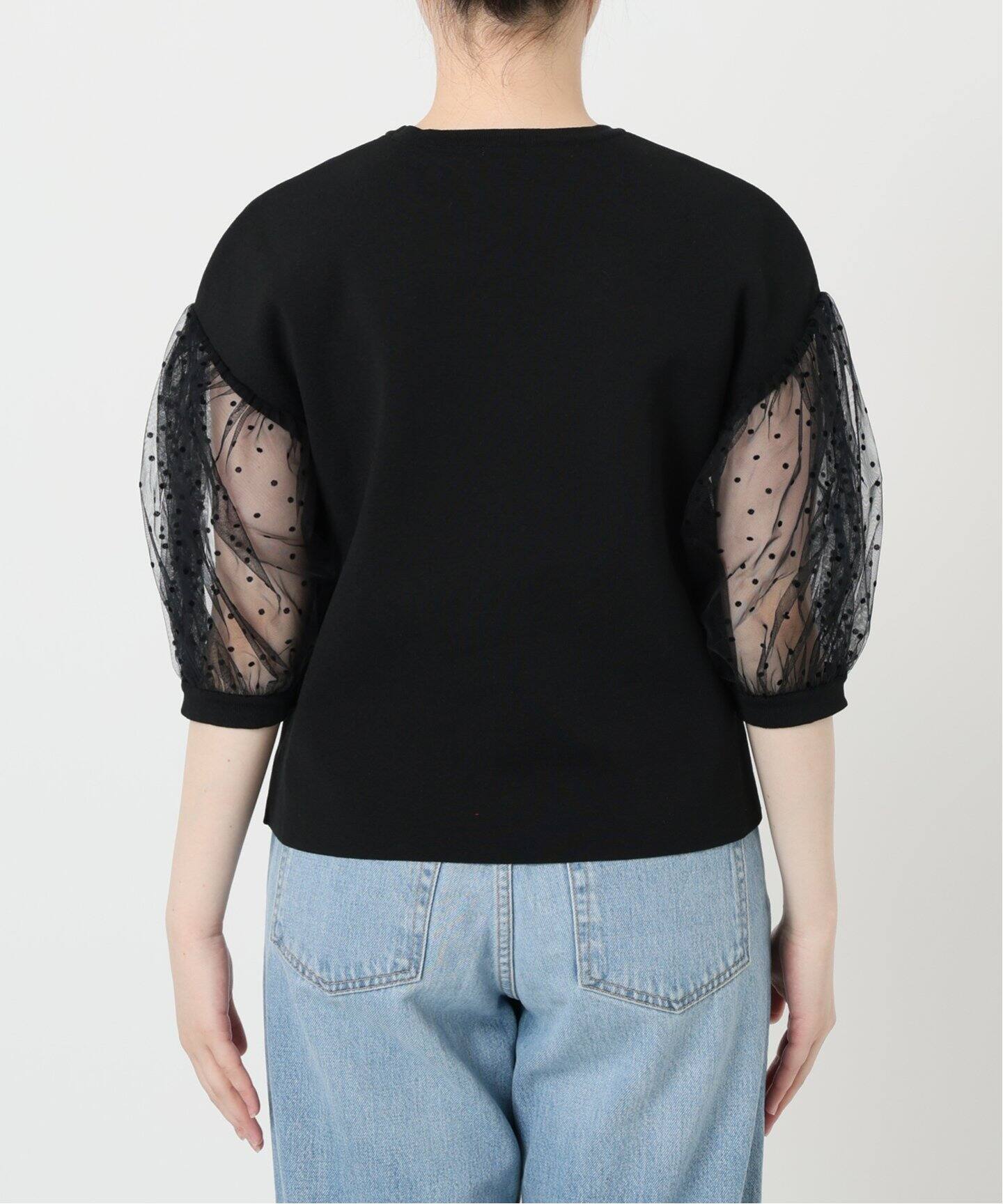 今期✨PARIS DE AOUNE チュールスリーブプルオーバー　ブラック 60%OFF】PARIS DE AOUNE パリドゥアオウネ セントラル裏毛