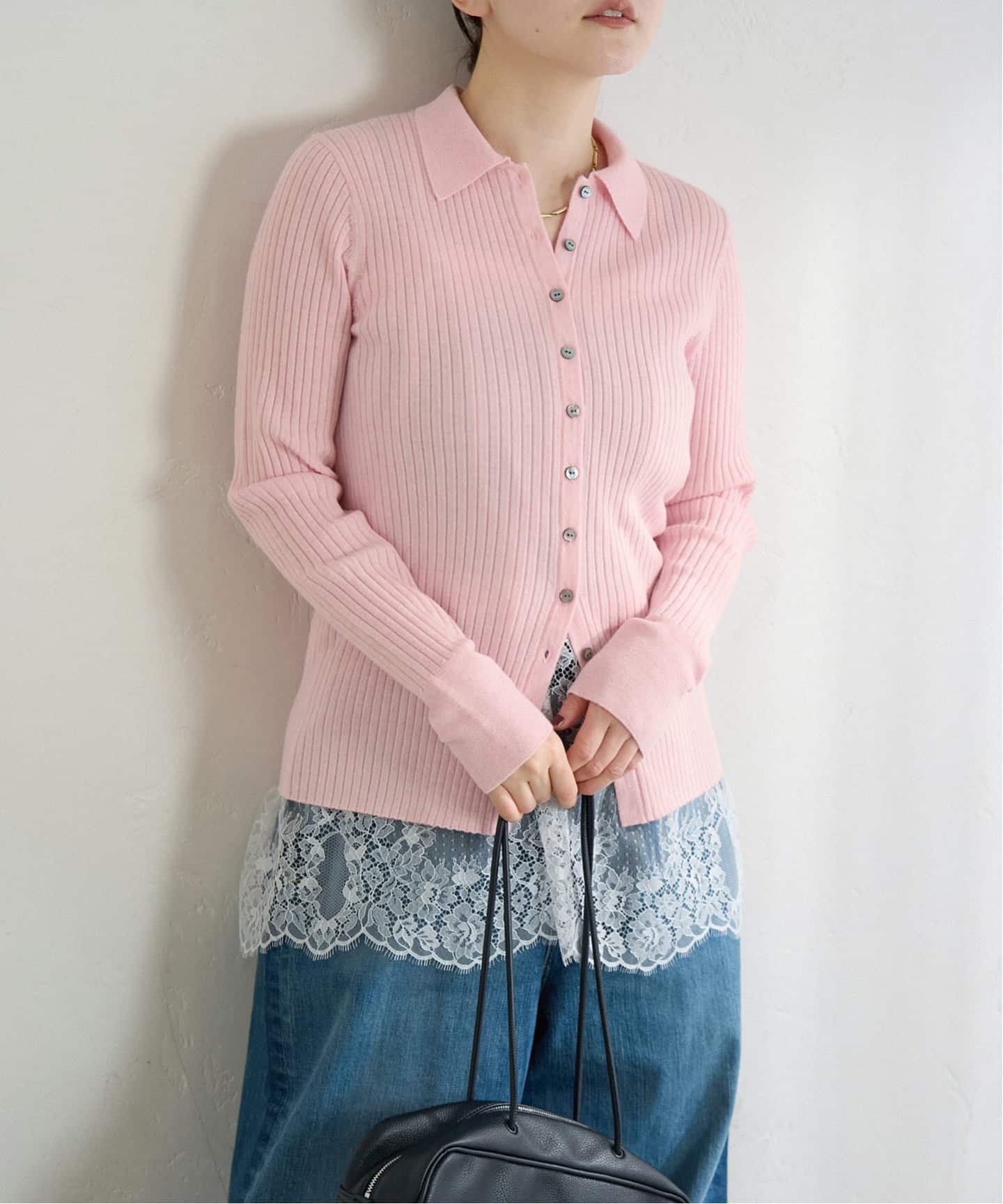 EXメリノリブ ポロ襟カーディガン（カーディガン）｜IENA（イエナ）の