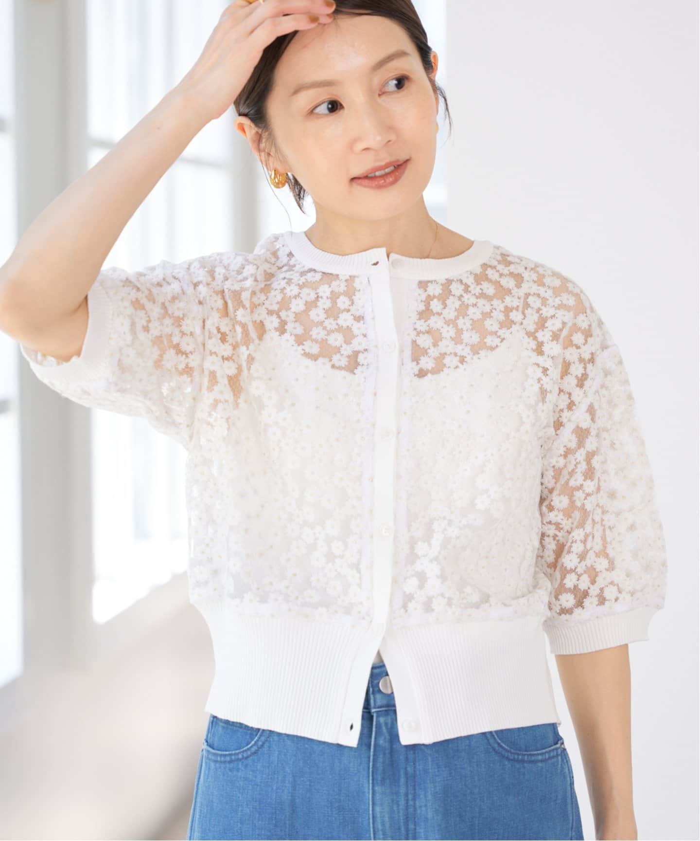 1716A 美品 イエナ 24SS 5分袖カーディガン パフスリーブ シアー 1716A 美品 イエナ 24SS 5分袖カーディガン パフスリーブ シアー