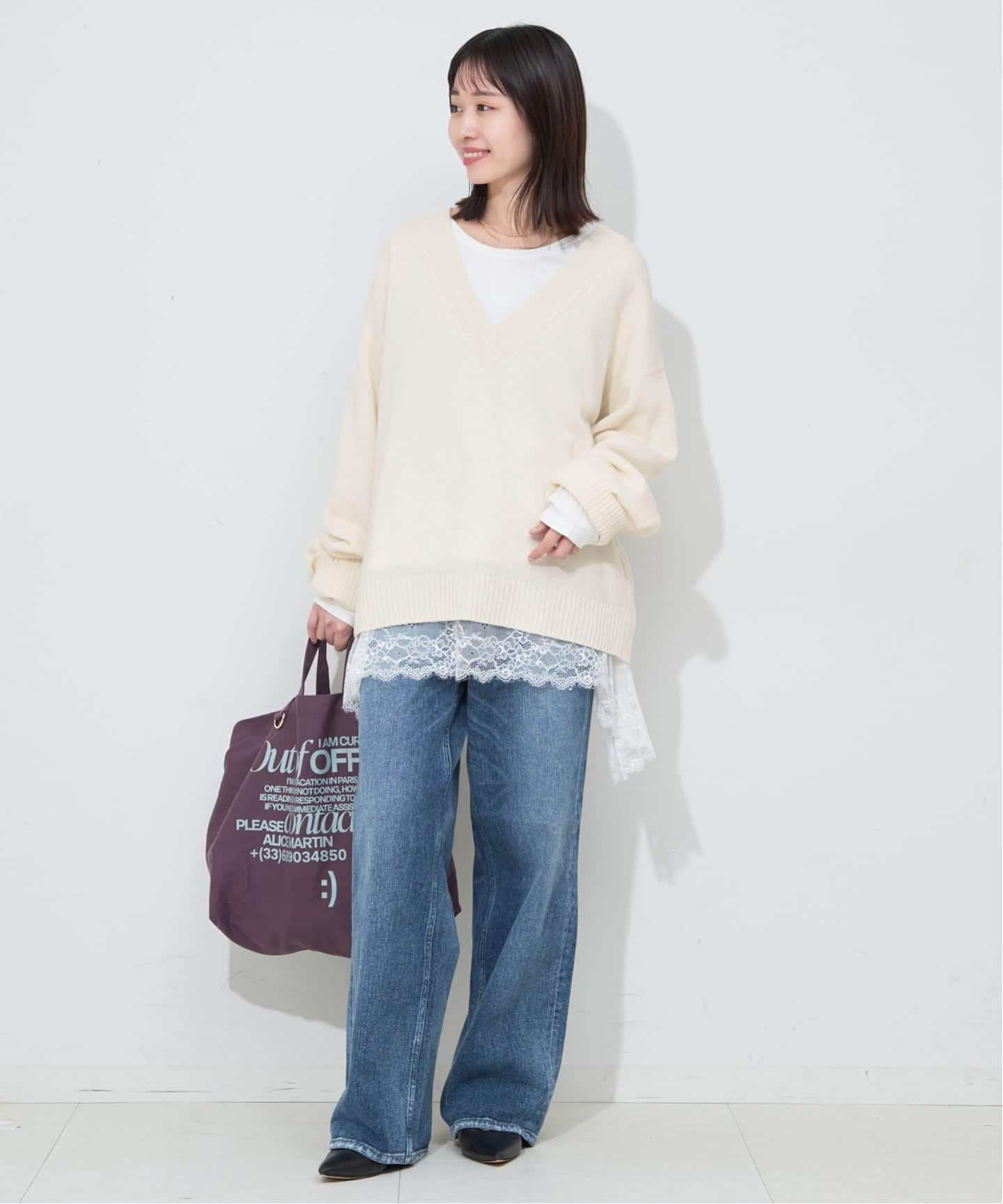 Vネックルーズニットプルオーバー（ニット／セーター）｜SLOBE IENA