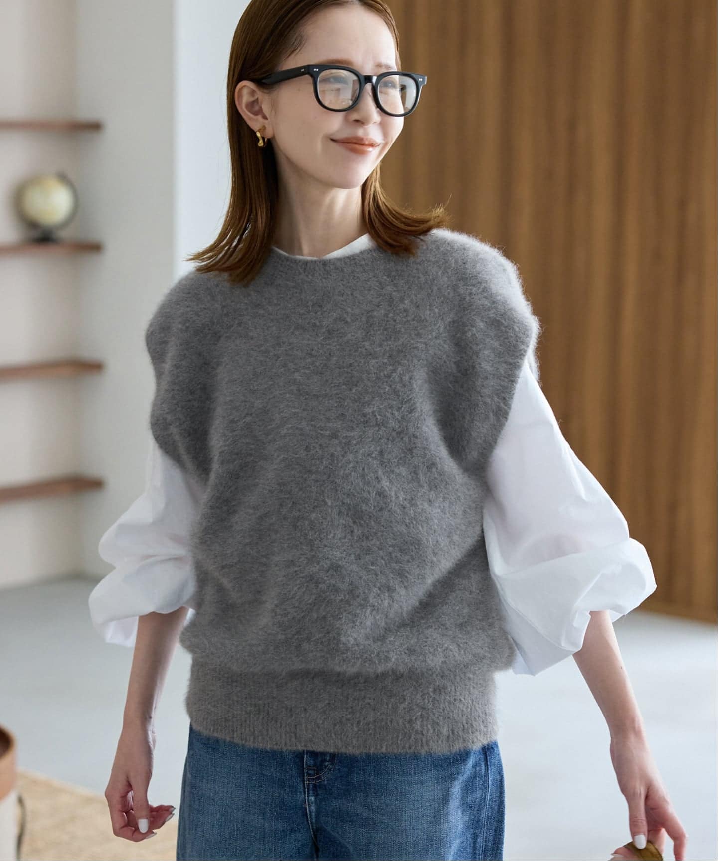 ※今季売切商品※【SLOBE IENA】フォックスアルパカニットベスト　グレー フォックスアルパカ ニットベスト（ベスト）｜SLOBE IENA（スローブ