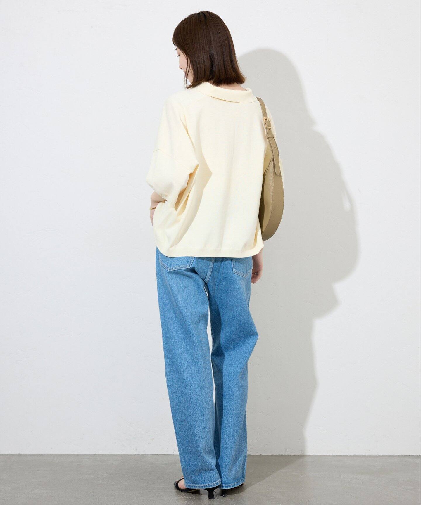 SLOBE IENA ウール混襟付きニットプルオーバー 接触冷感/UV機能》FROSTY COTTON襟付きプルオーバー（ニット