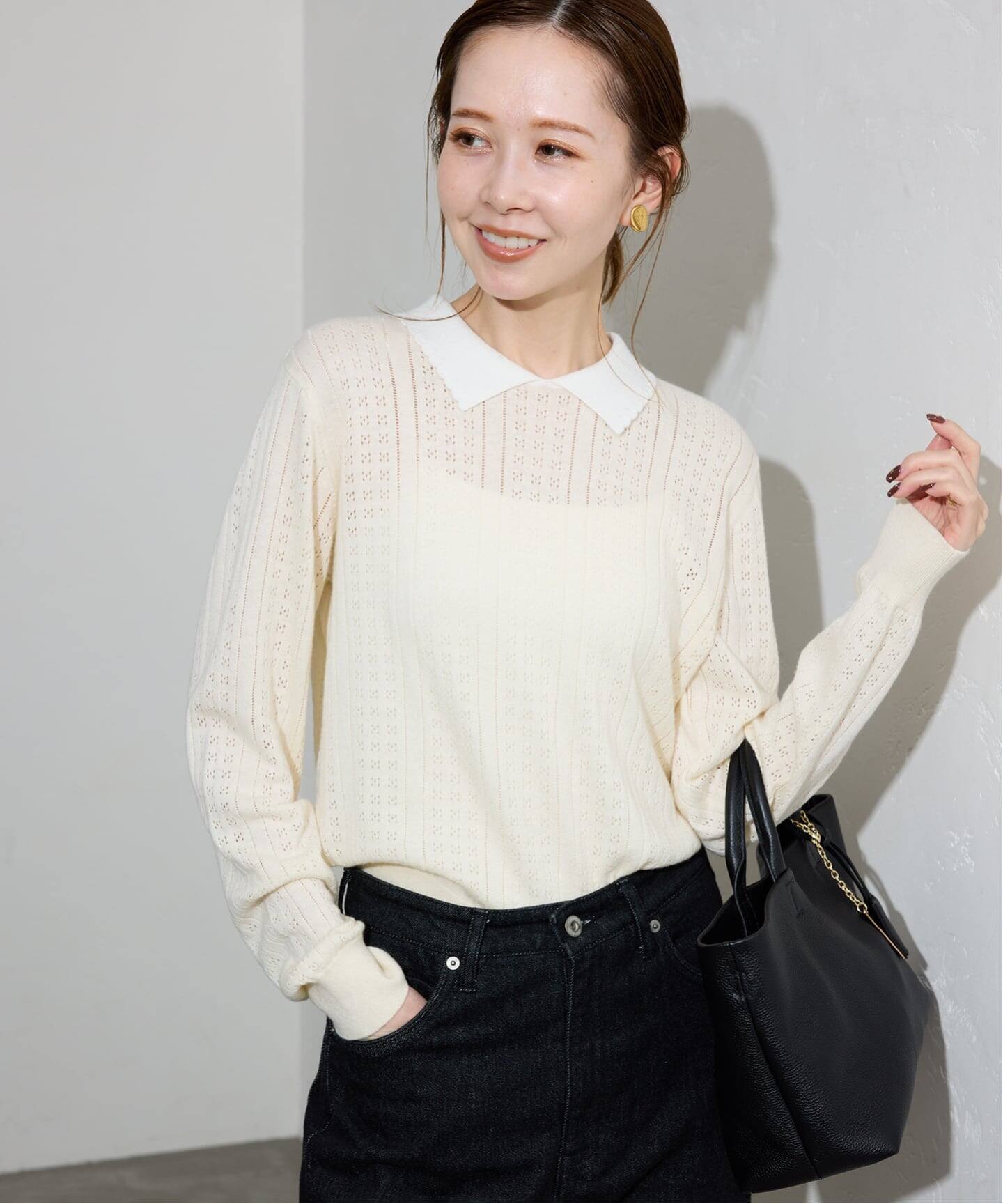 新品25AW SLOBE IENA クレリック襟付きニット 長袖 ナチュラル F クレリック襟付きニット（ニット／セーター）｜SLOBE IENA（スローブ