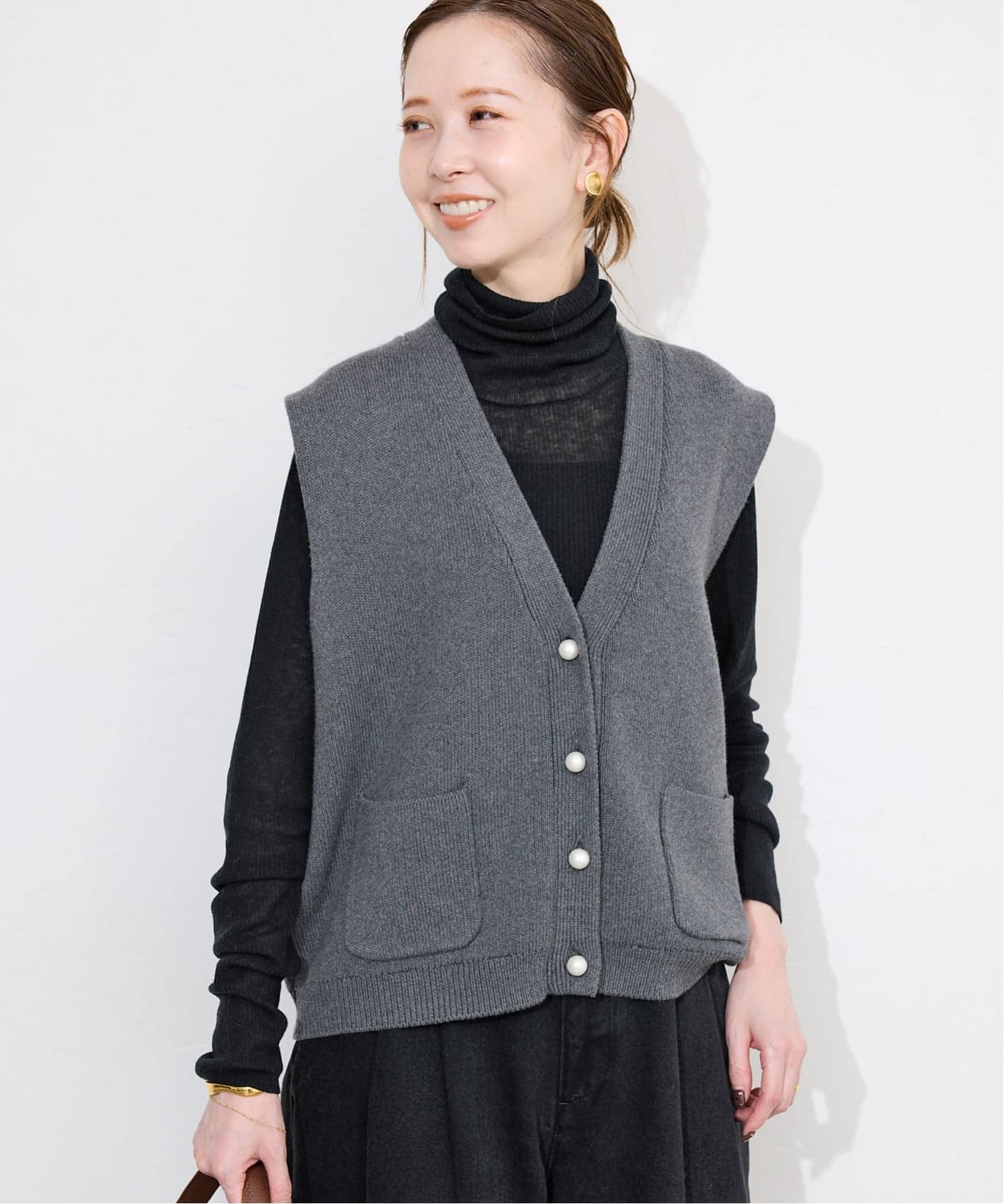 SLOBE IENA スローブイエナ　パールニットベスト　グレー WEB限定/追加2予約》パールニットベスト（ベスト）｜SLOBE IENA