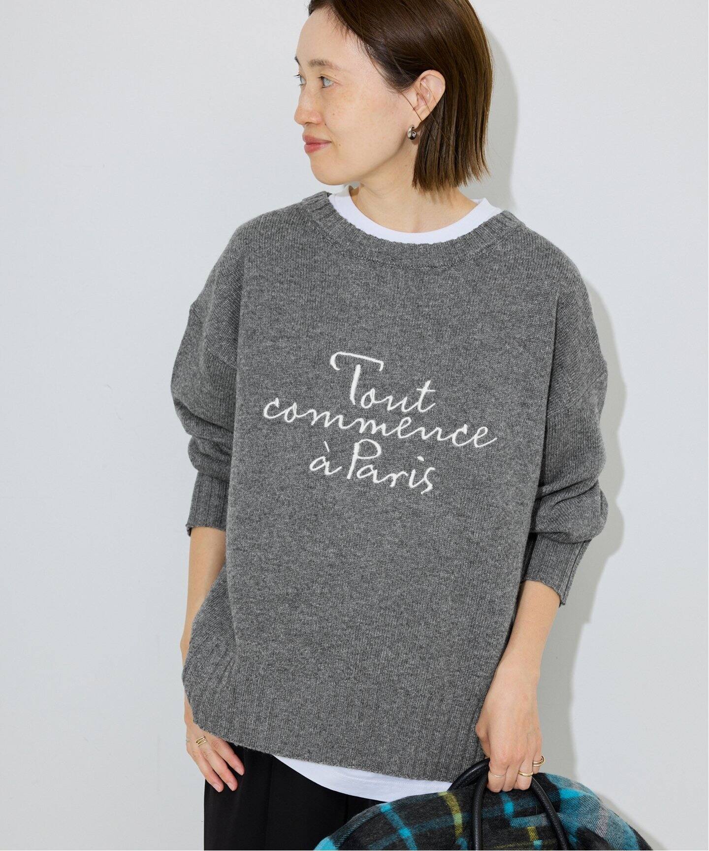 SLOBE IENA 刺繍ニット グレー　cherie WEB限定/追加》cherie刺繍ニット | スローブ イエナ(SLOBE IENA