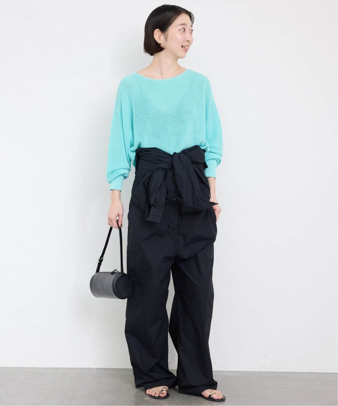 今期25SS SLOBE　IENA リネン混畦ニット　　紺　完売色 スローブ イエナ SLOBE IENA リネン混畦ニット （サックスブルー