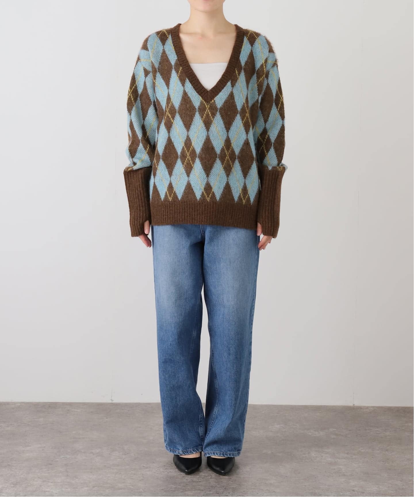 モヘヤMIXアーガイルVネネックニット（ニット／セーター）｜SLOBE IENA