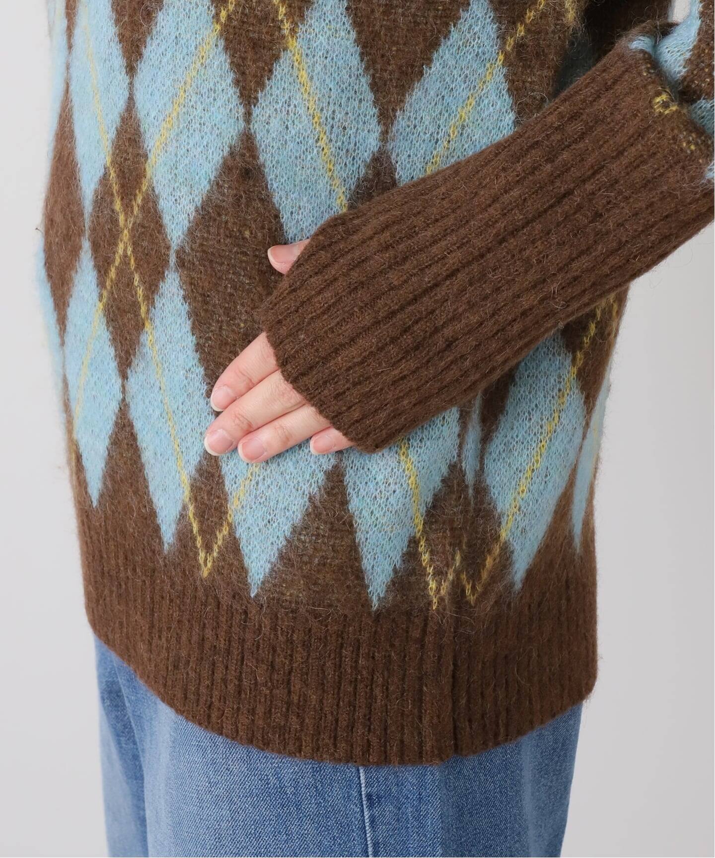 モヘヤMIXアーガイルVネネックニット（ニット／セーター）｜SLOBE IENA