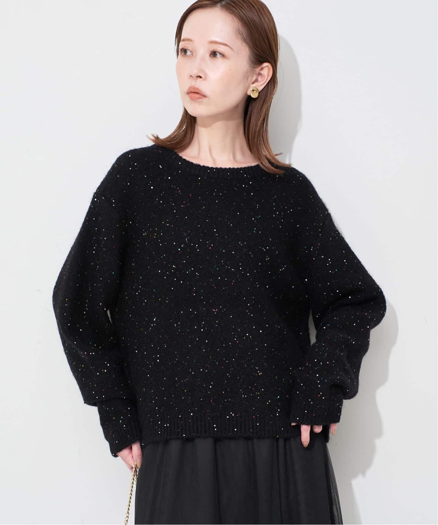 SLOBE IENA スパンコールニット　ブラック スローブイエナ WEB限定/追加2》スパンコールニット（ニット／セーター）｜SLOBE IENA