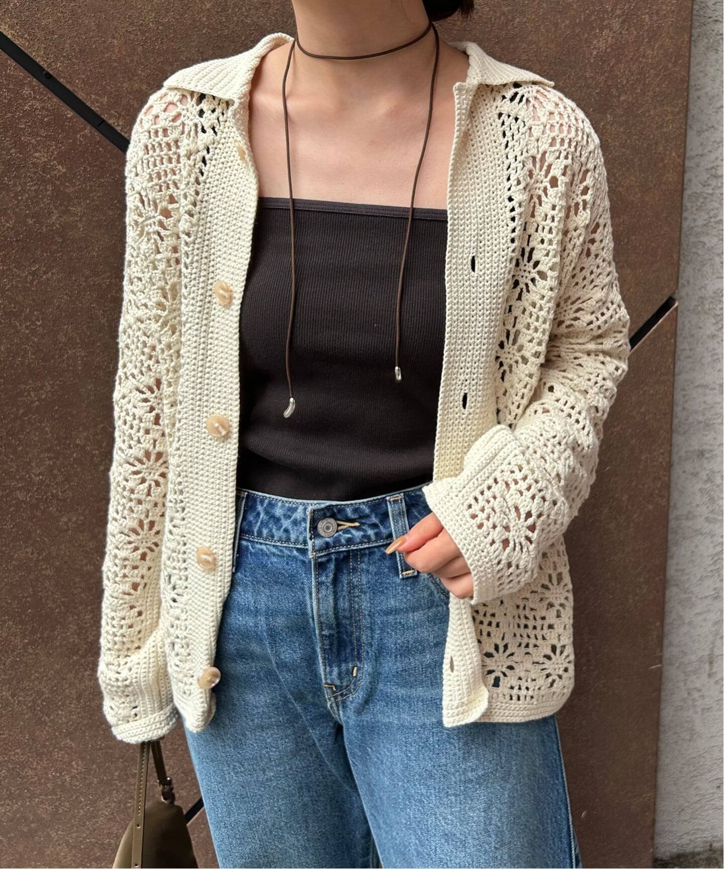 カーディガン 「別注」LOGAN Knitting Mills / クロシェ カーディガン レディース 別注】＜LOGAN knitting mills＞クロシェニット カーディガン