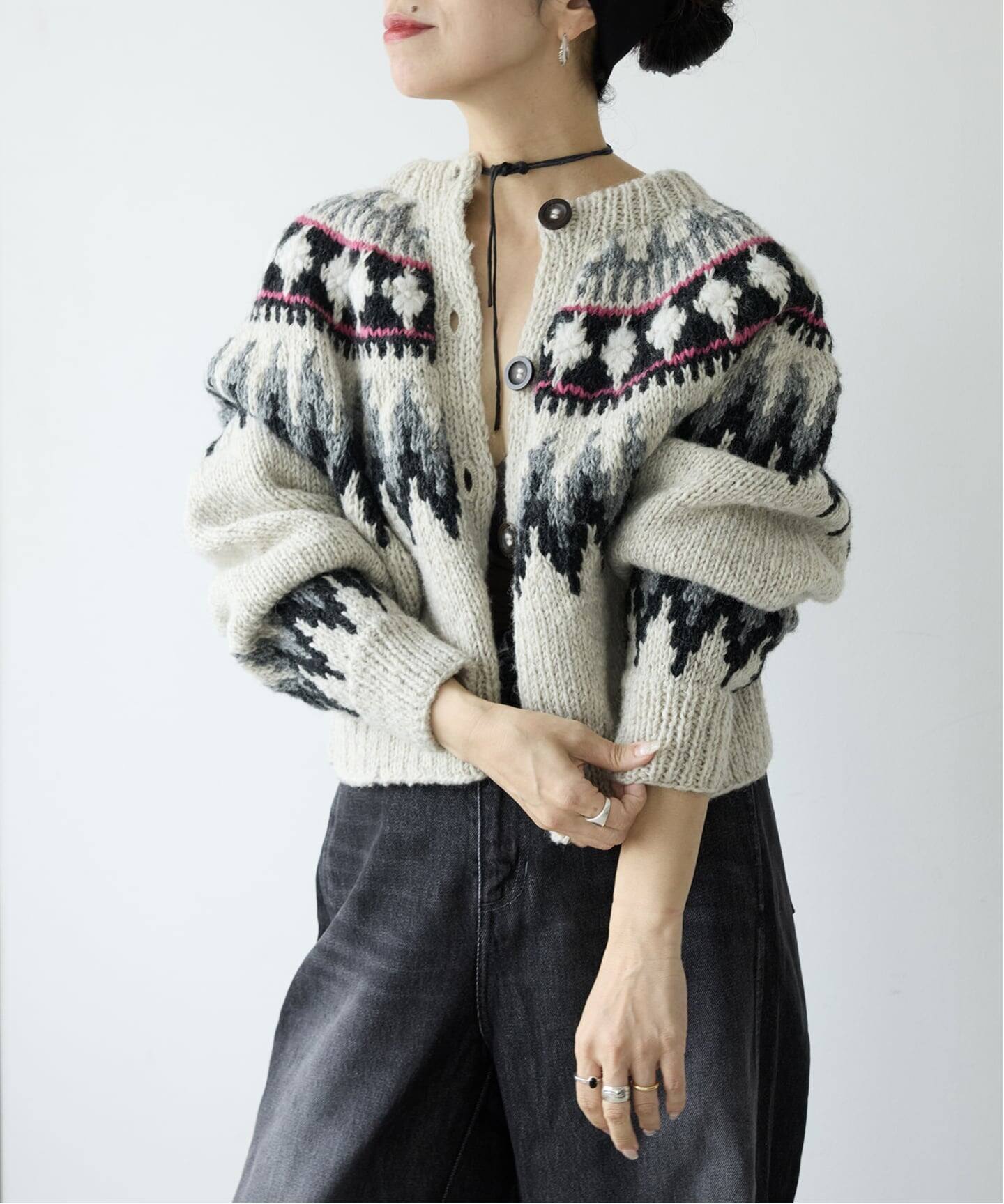 予約》IENA LA BOUCLE ノルディックハンドニットカーディガン