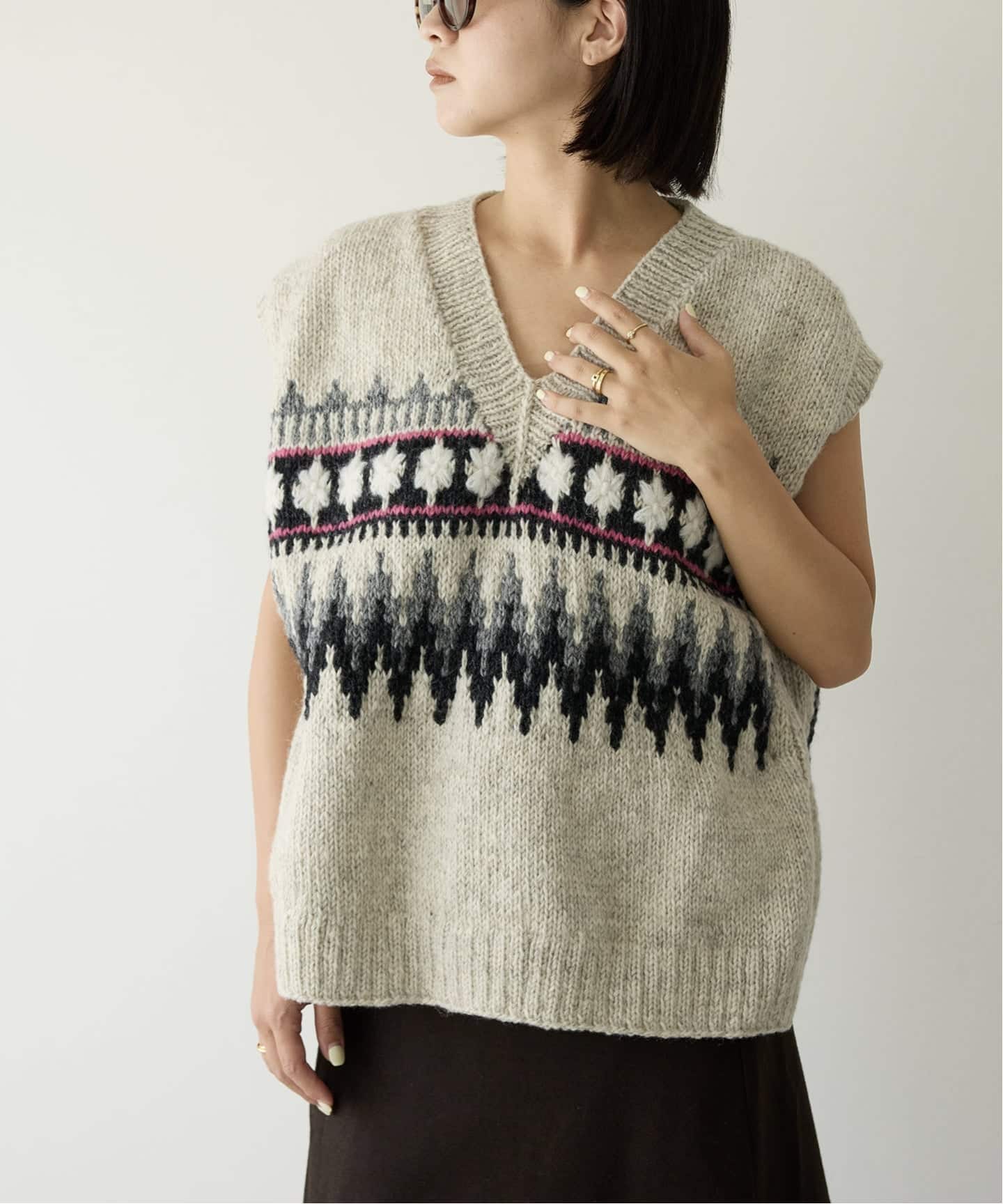 2025ss／IENA LA BOUCLE／メランジハンドニットベスト／かぎ編み 2025ss／IENA LA BOUCLE／メランジハンドニットベスト／かぎ編み