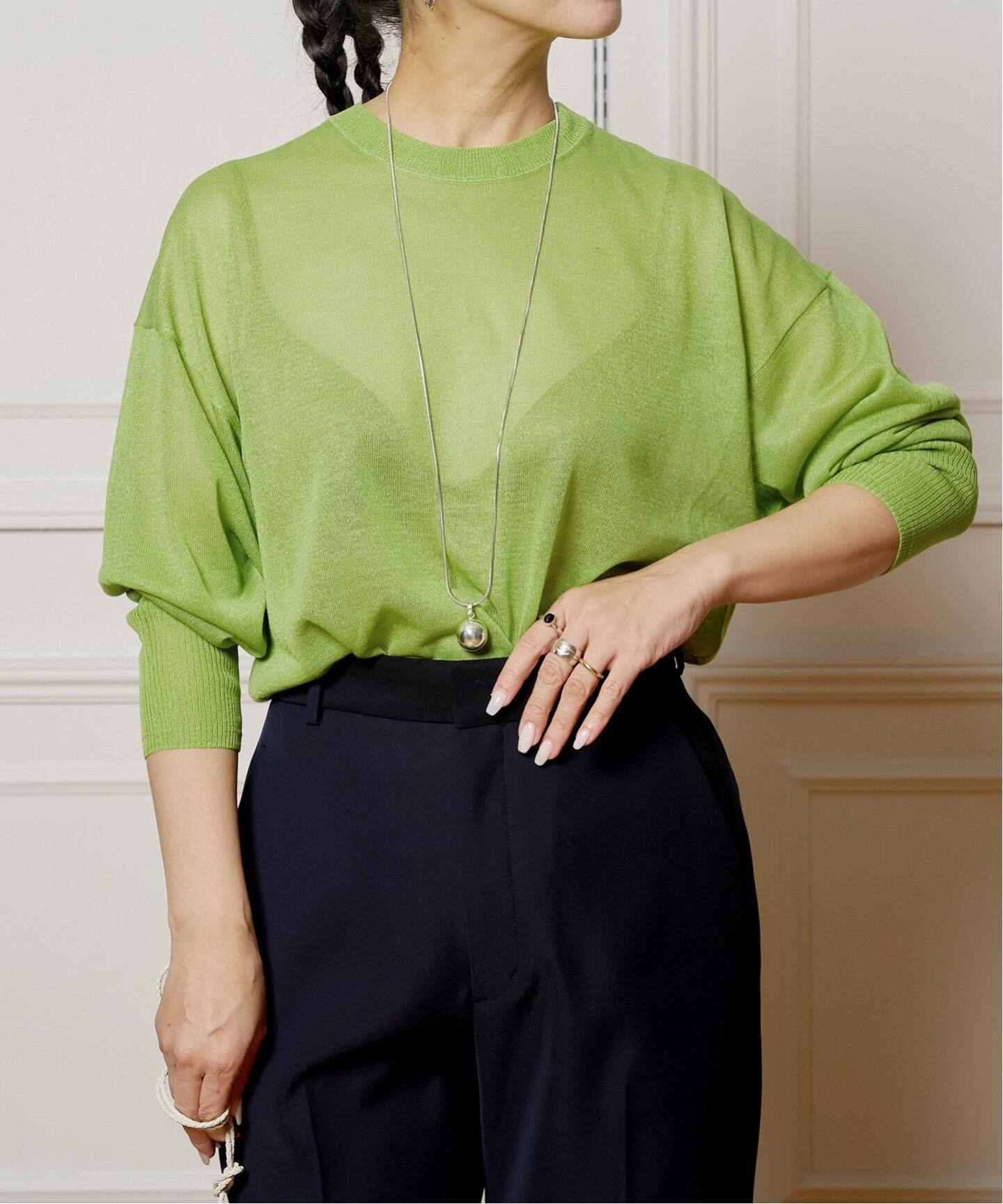 840y*美品 イエナ IENA リネンコットン シアーニット IENA LA BOUCLE シアーラメニットプルオーバー（ニット